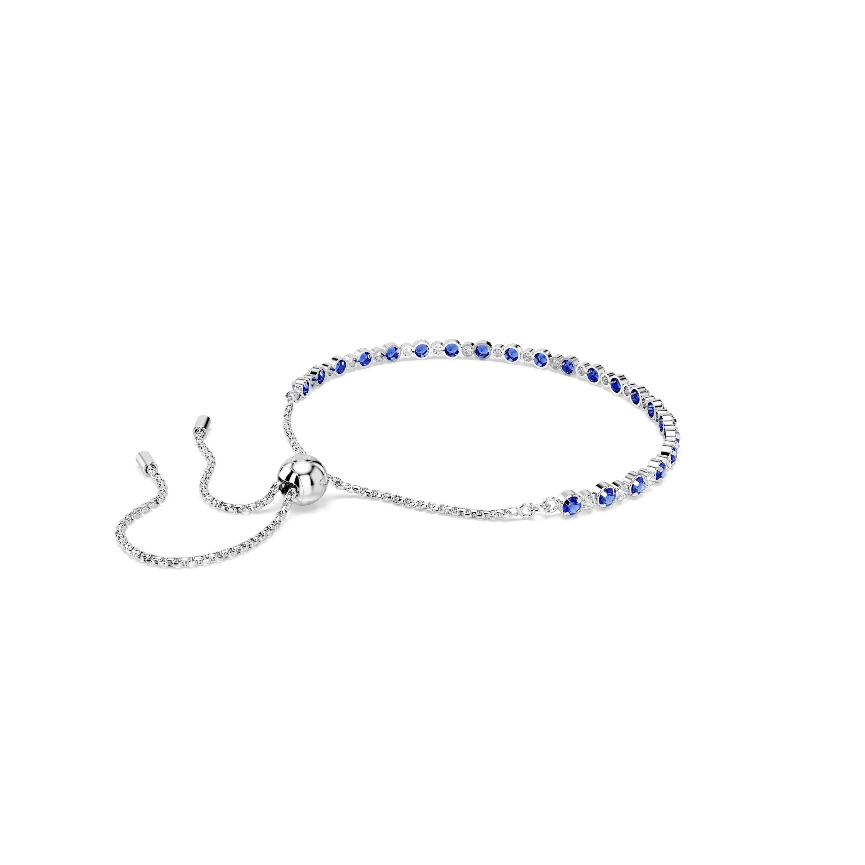 Blue / RHS - Swarovski - Women's Trilogy Triple Row Crystal Tennis Bracelet - 5