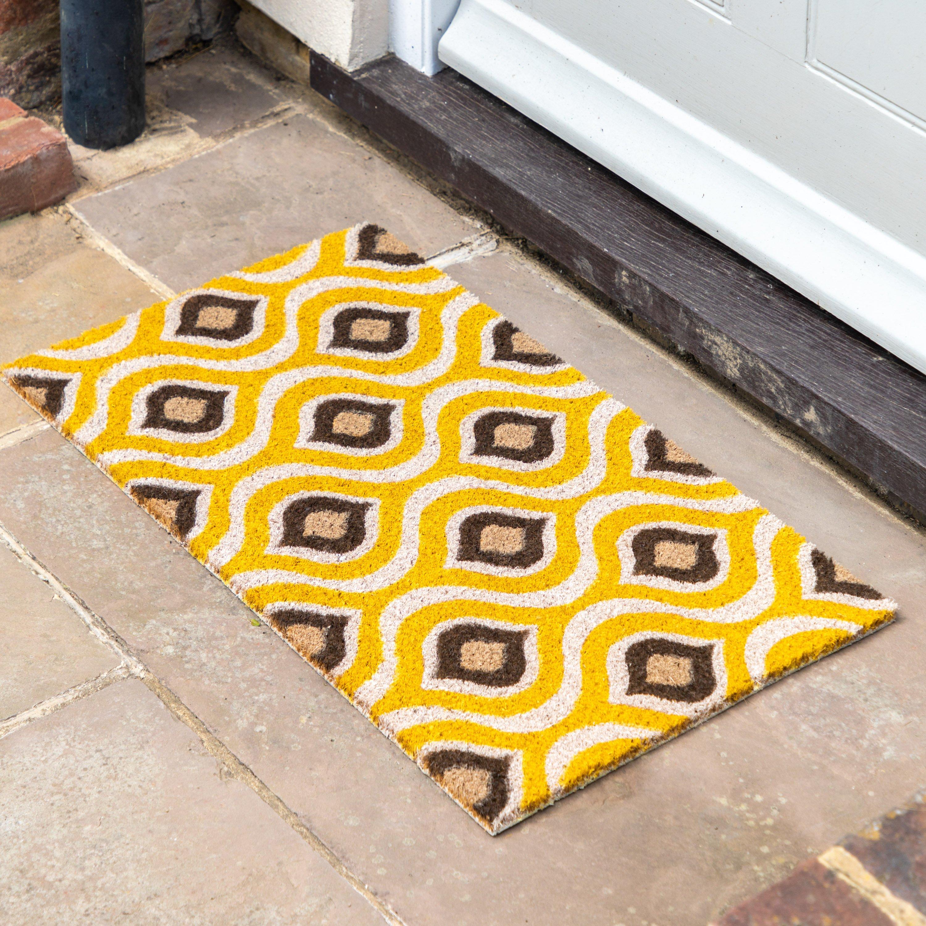 Yellow - Gallery - Ikat Ochre and Natural Coir Doormat - 1