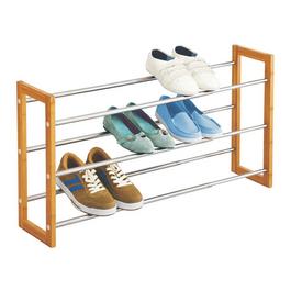 Floordirekt KG ALLEN Silver and Wooden Shoe Rack 3 Tier Expendable