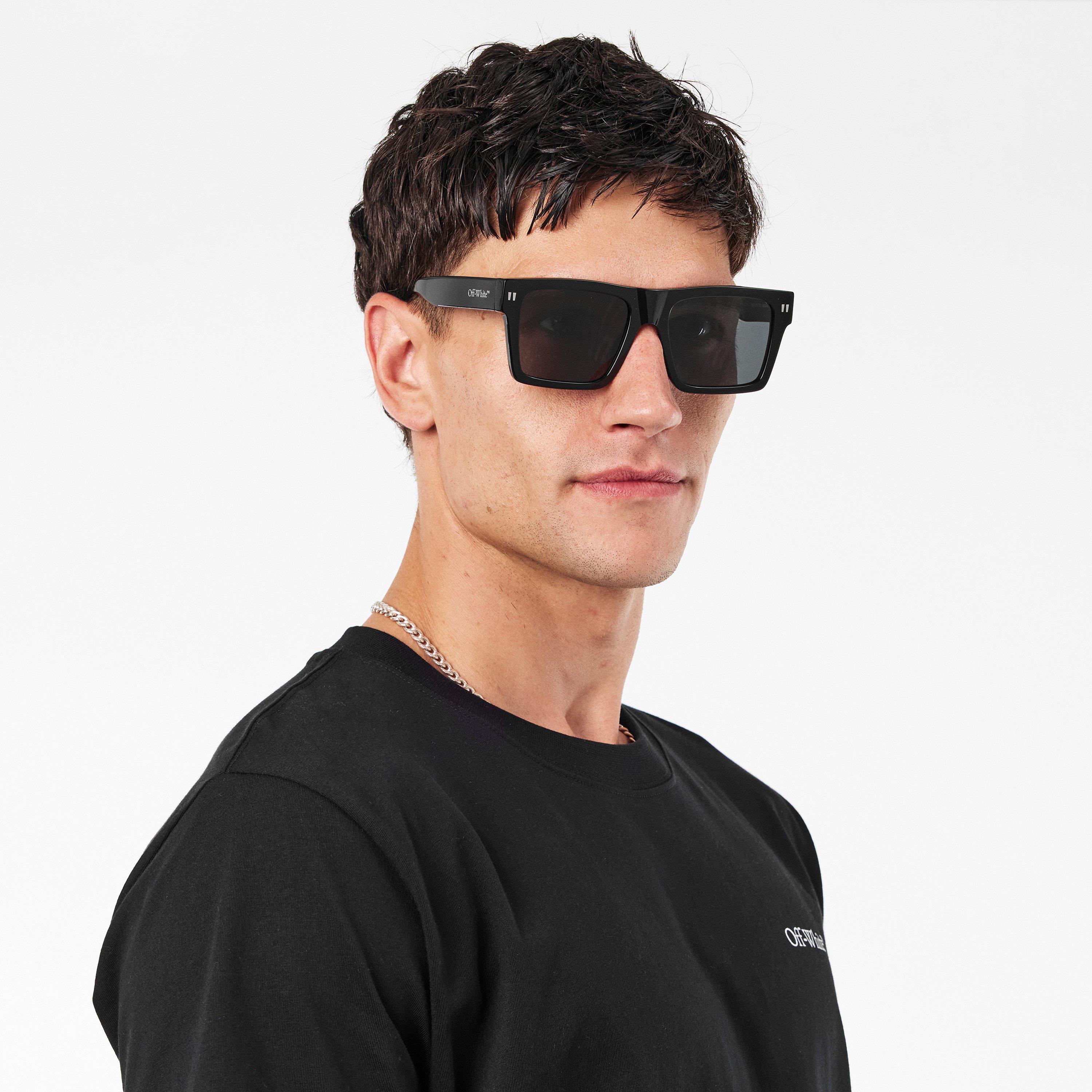 Black/Dark Grey - Off White - Unisex Round Sunglasses, Round Style - 3