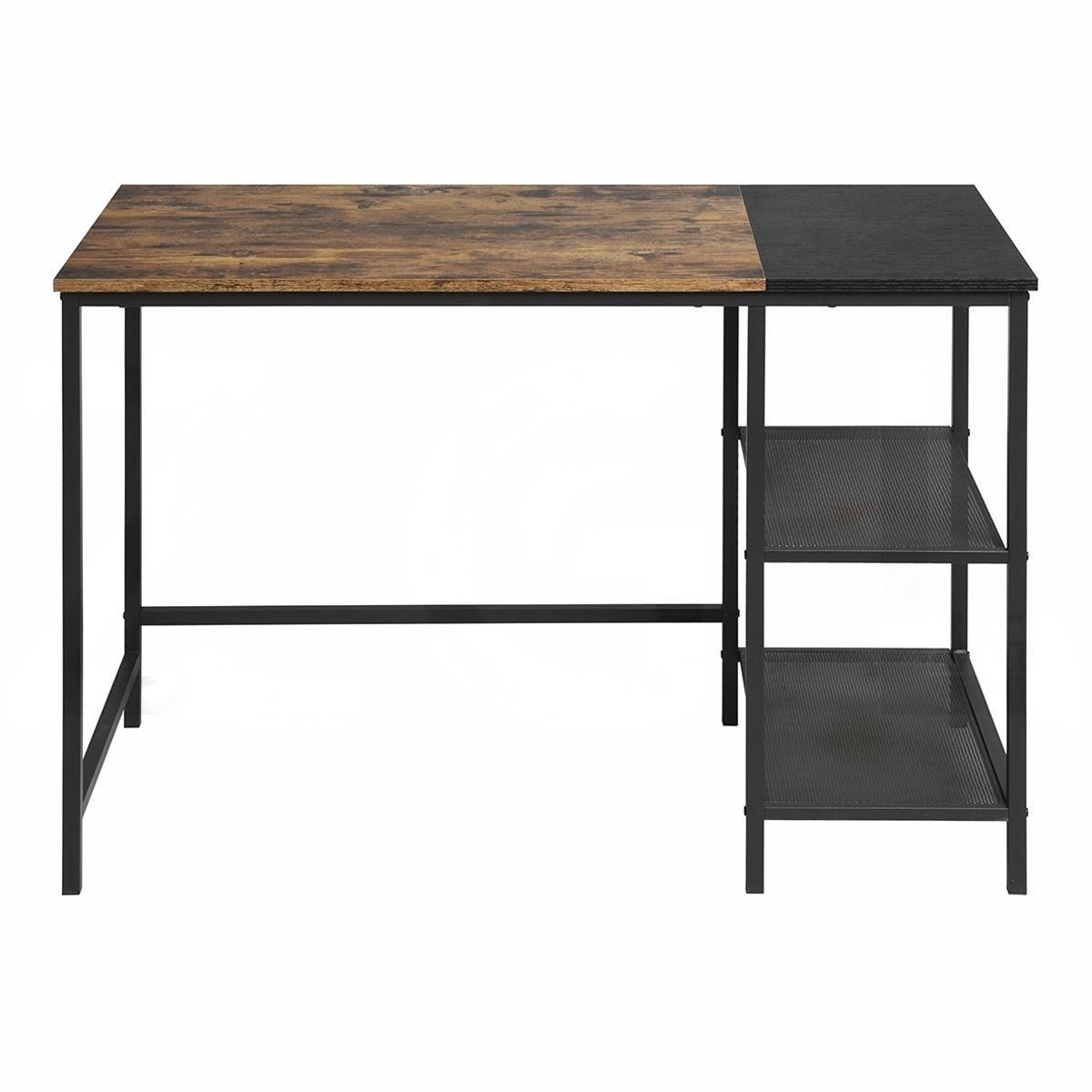 Black - FurnitureR - AIGNEIS Black and Wooden 110cm Desk with 2 shelves - 1