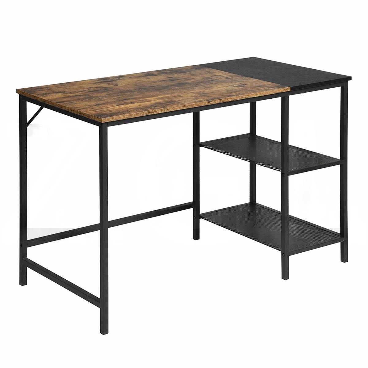 Black - FurnitureR - AIGNEIS Black and Wooden 110cm Desk with 2 shelves - 2