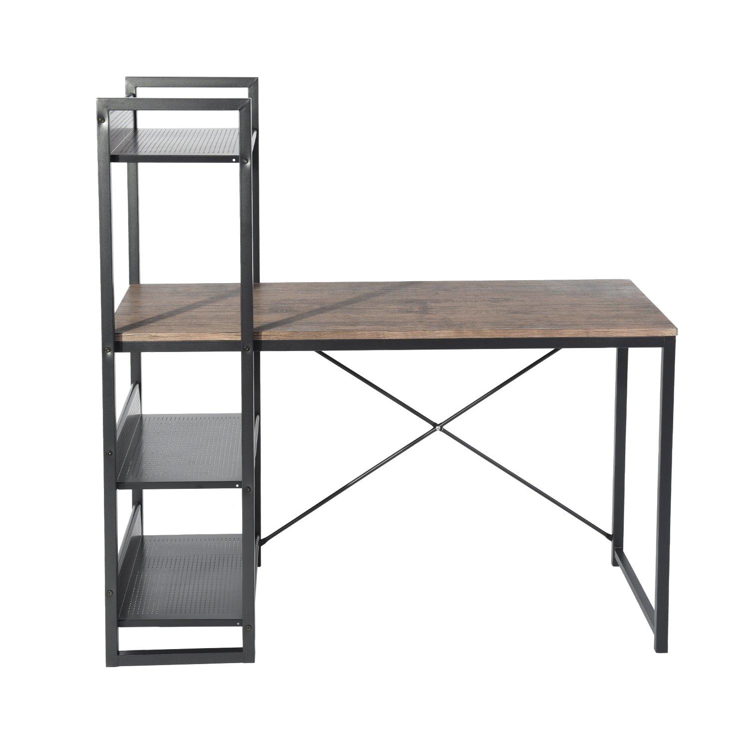 Black - FurnitureR - ALASKA Black and Wooden 120*60cm Desk with 4 Shelves - 2
