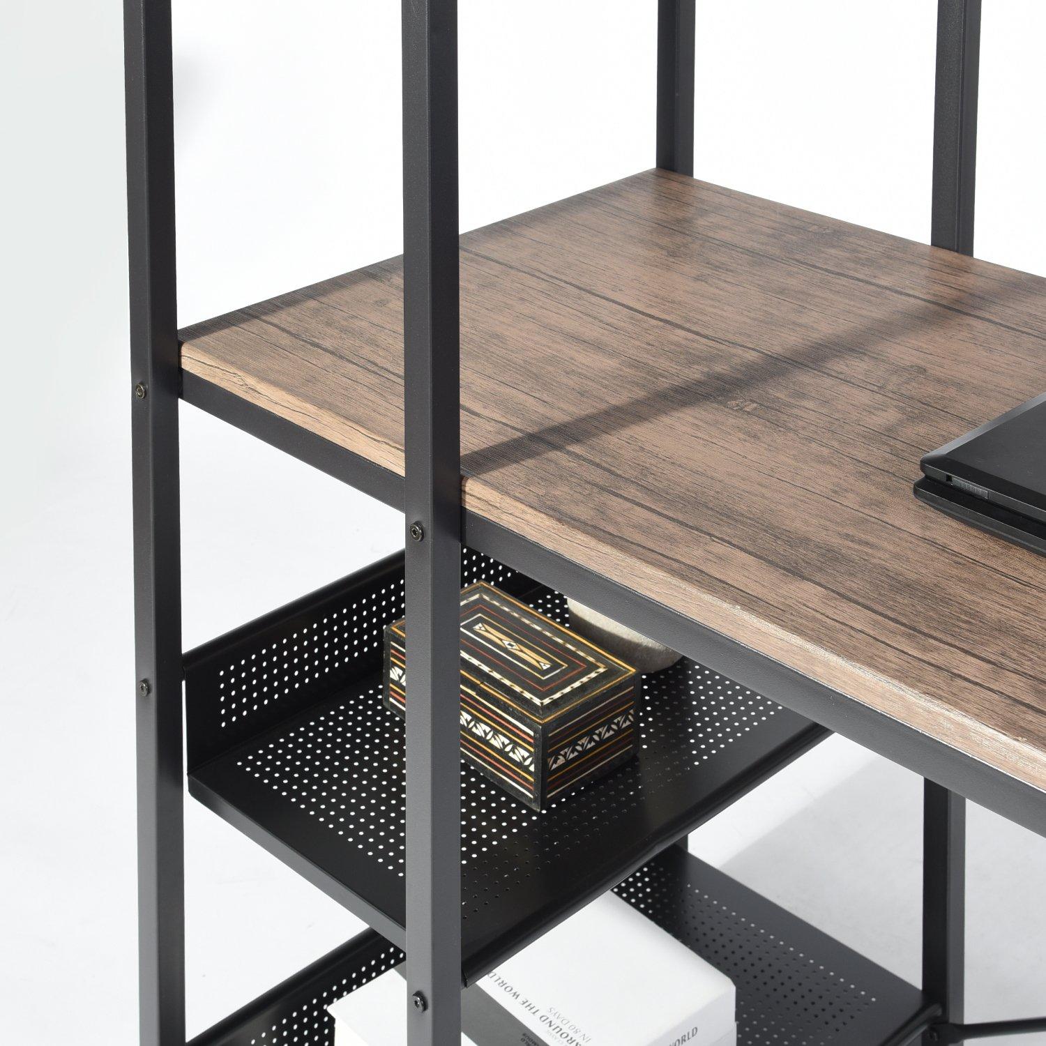 Black - FurnitureR - ALASKA Black and Wooden 120*60cm Desk with 4 Shelves - 3