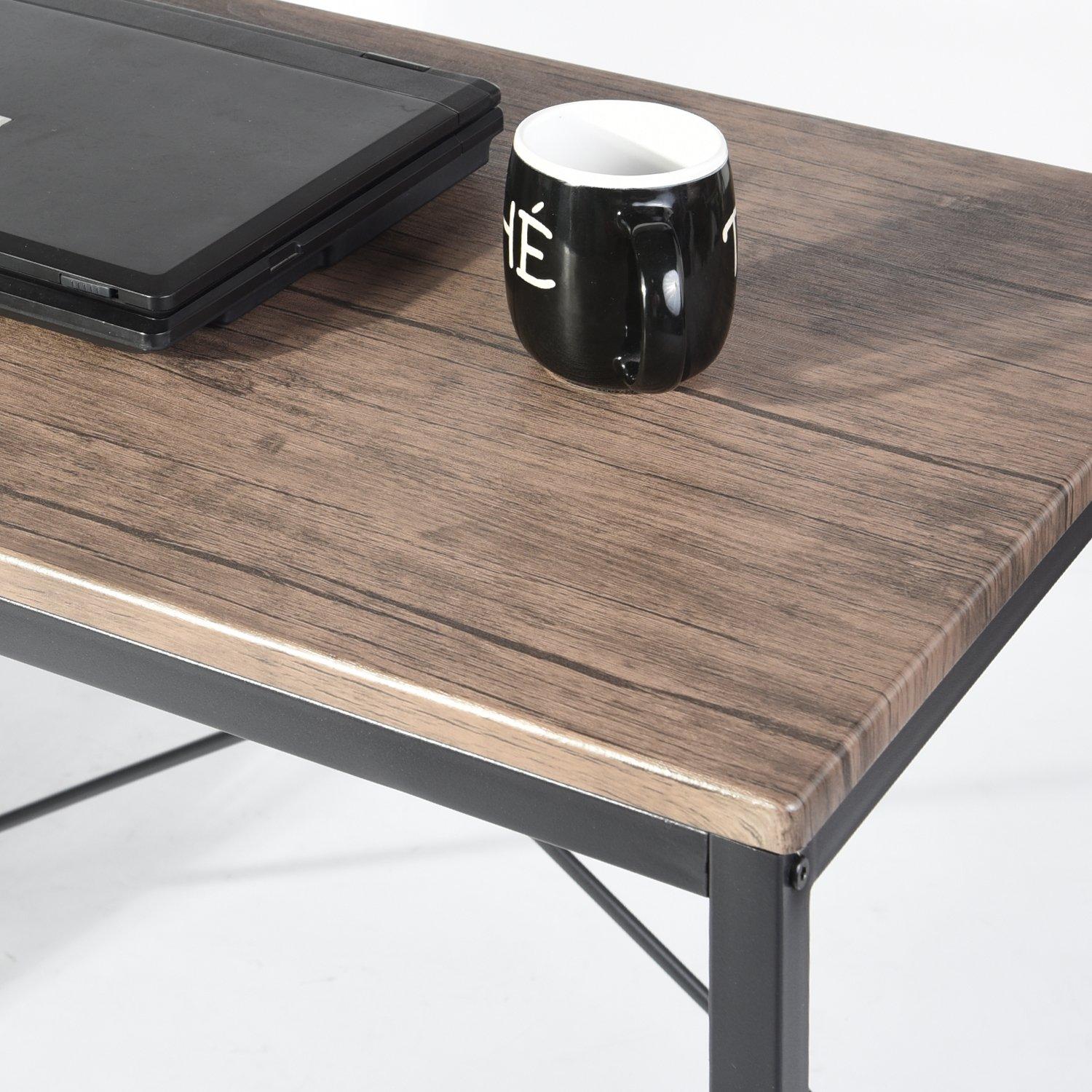 Black - FurnitureR - ALASKA Black and Wooden 120*60cm Desk with 4 Shelves - 4