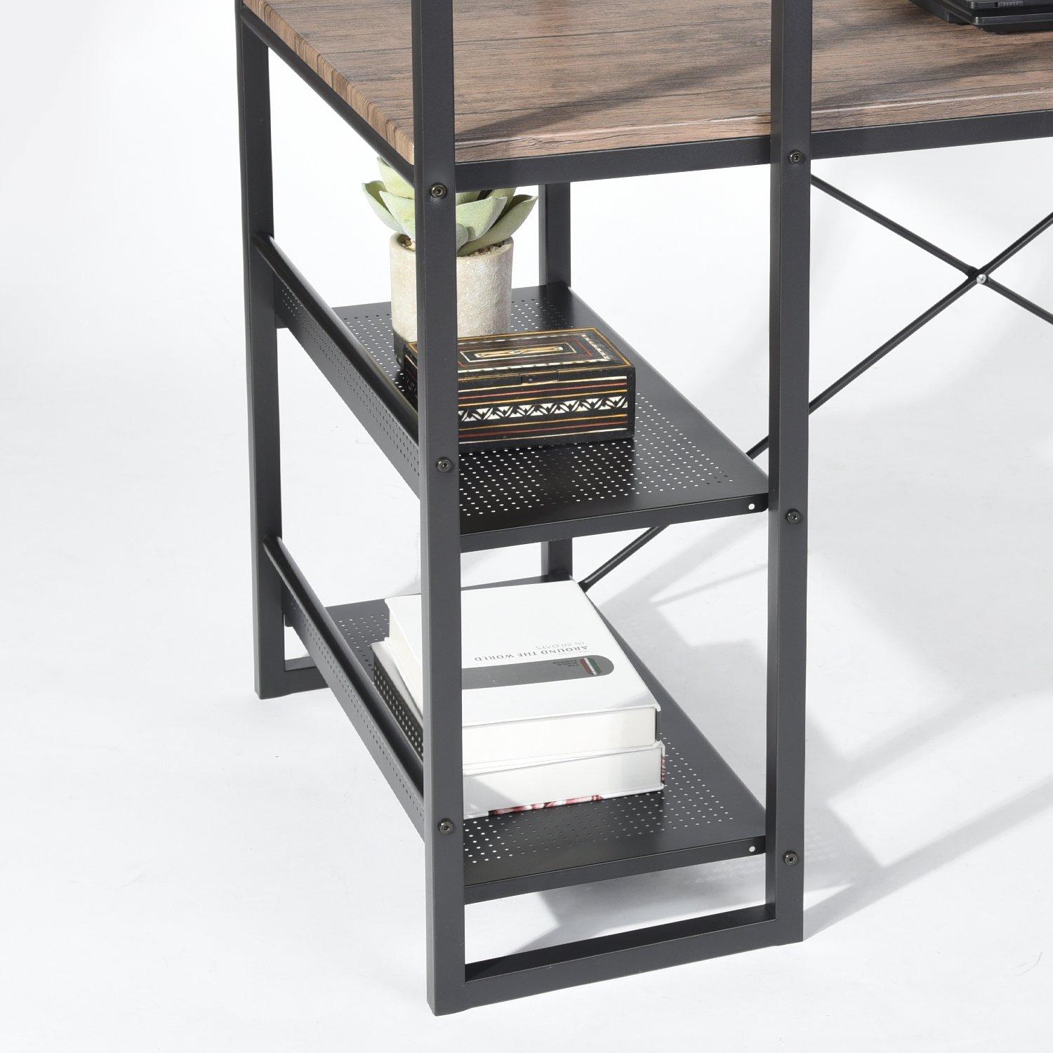Black - FurnitureR - ALASKA Black and Wooden 120*60cm Desk with 4 Shelves - 5