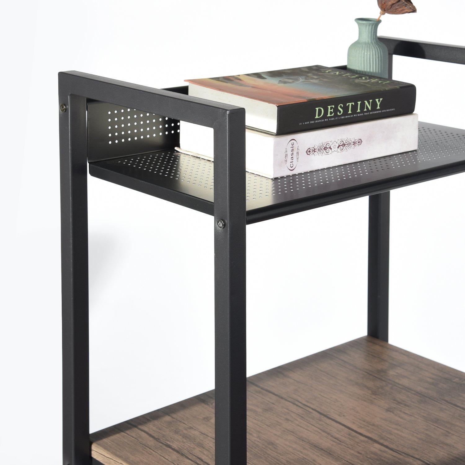 Black - FurnitureR - ALASKA Black and Wooden 120*60cm Desk with 4 Shelves - 6