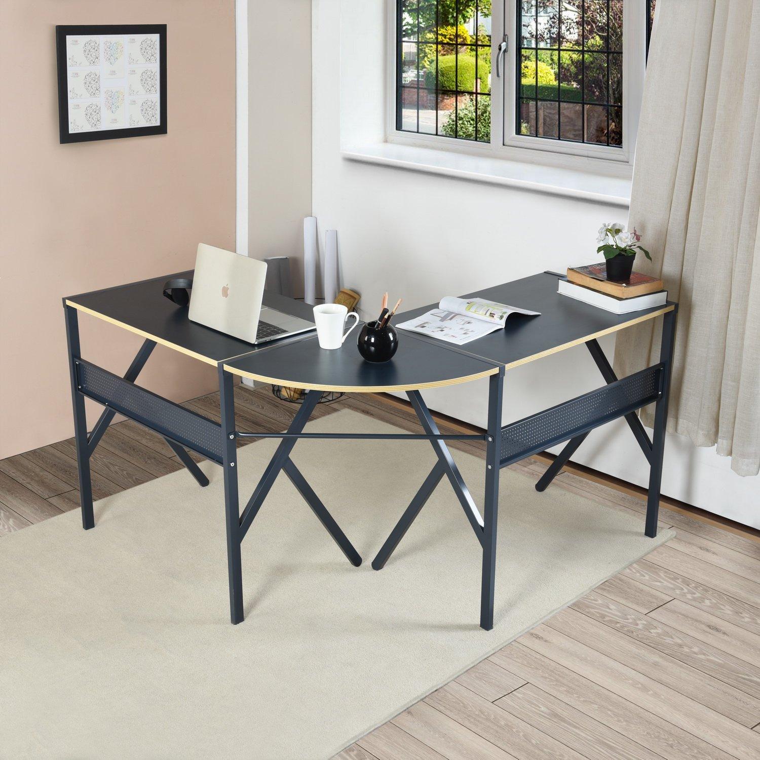 Grey - FurnitureR - ALISSON Black L-shaped Desk - 1