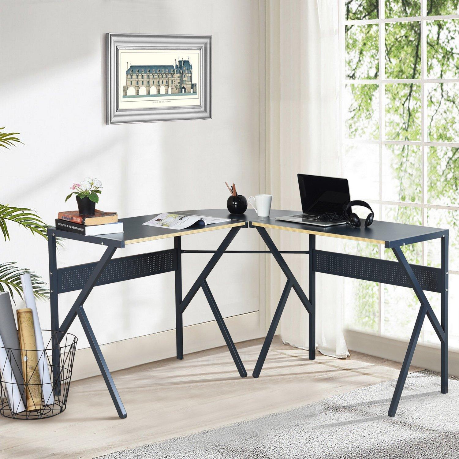 Grey - FurnitureR - ALISSON Black L-shaped Desk - 2