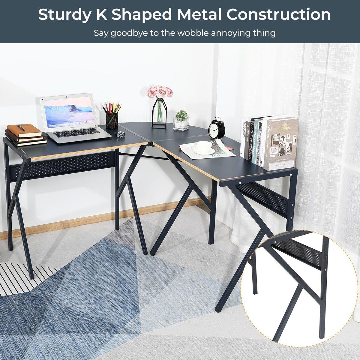 Grey - FurnitureR - ALISSON Black L-shaped Desk - 3