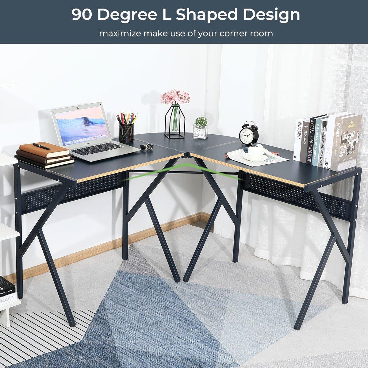 Grey - FurnitureR - ALISSON Black L-shaped Desk - 4