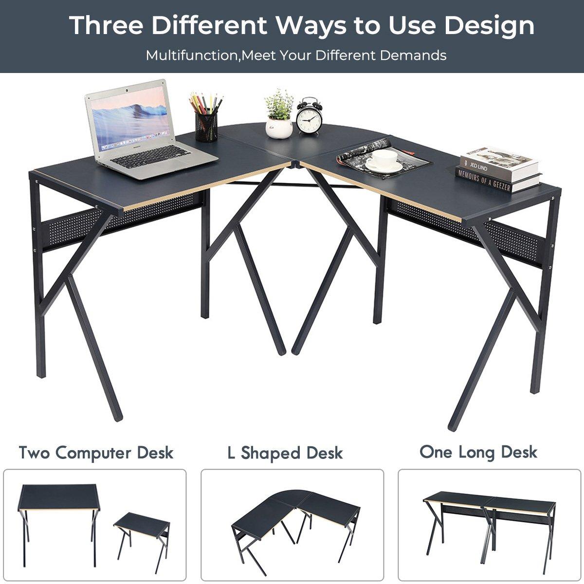 Grey - FurnitureR - ALISSON Black L-shaped Desk - 6