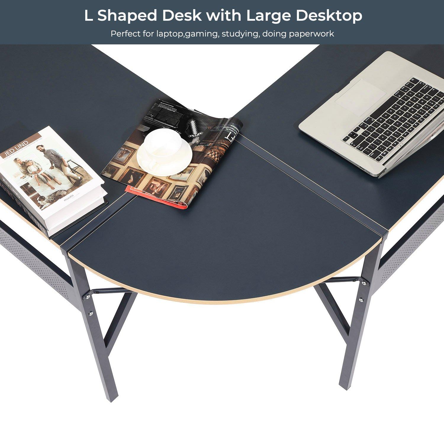 Grey - FurnitureR - ALISSON Black L-shaped Desk - 7