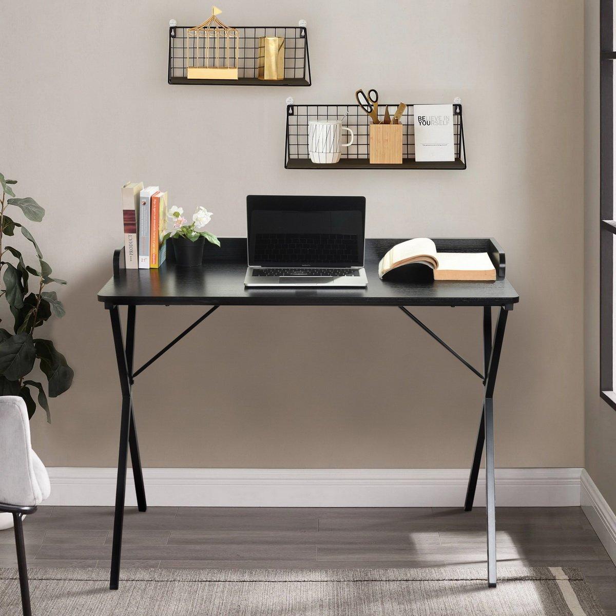 Black - FurnitureR - AVA Black and Wooden 100cm Desk - 1