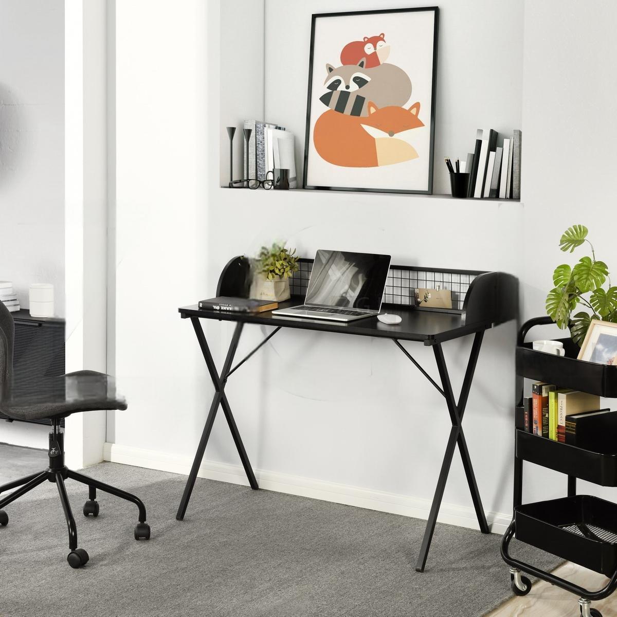 Black - FurnitureR - AVA Black and Wooden 100cm Desk - 1