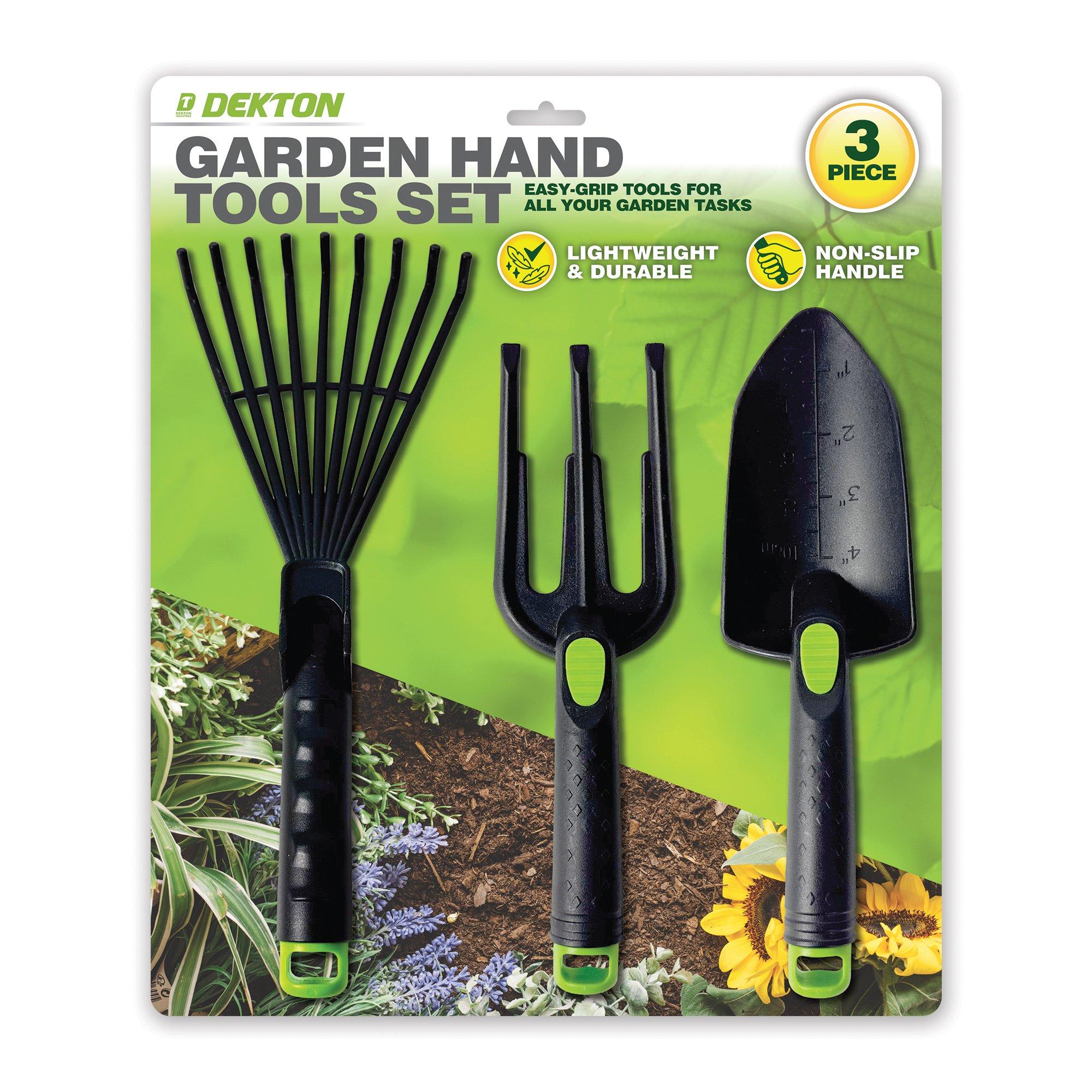 Black - Dekton - Plastic Handle 3 Piece Garden Hand Tools Set