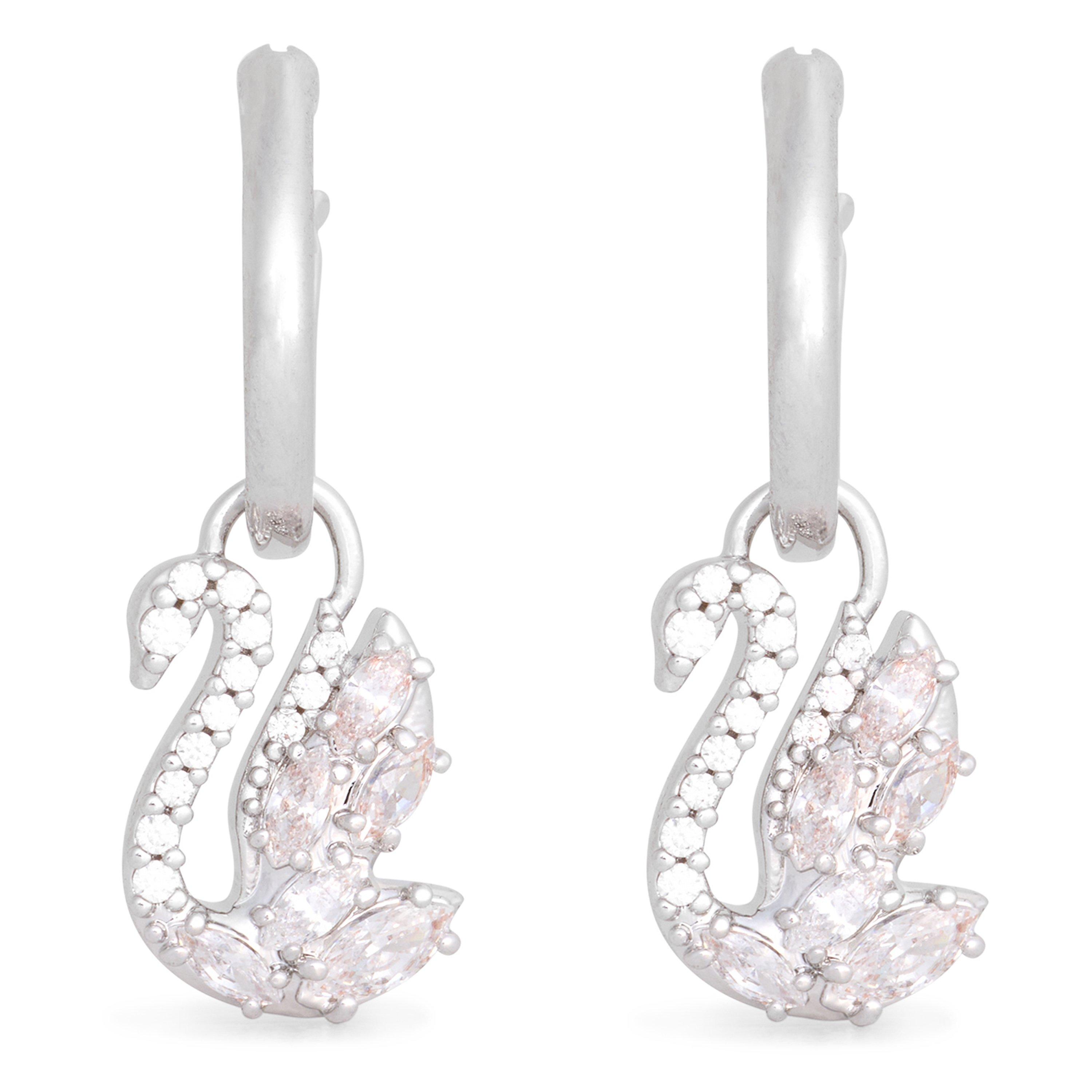 Silver - Swarovski - Womens Swan Drop Earrings - 1