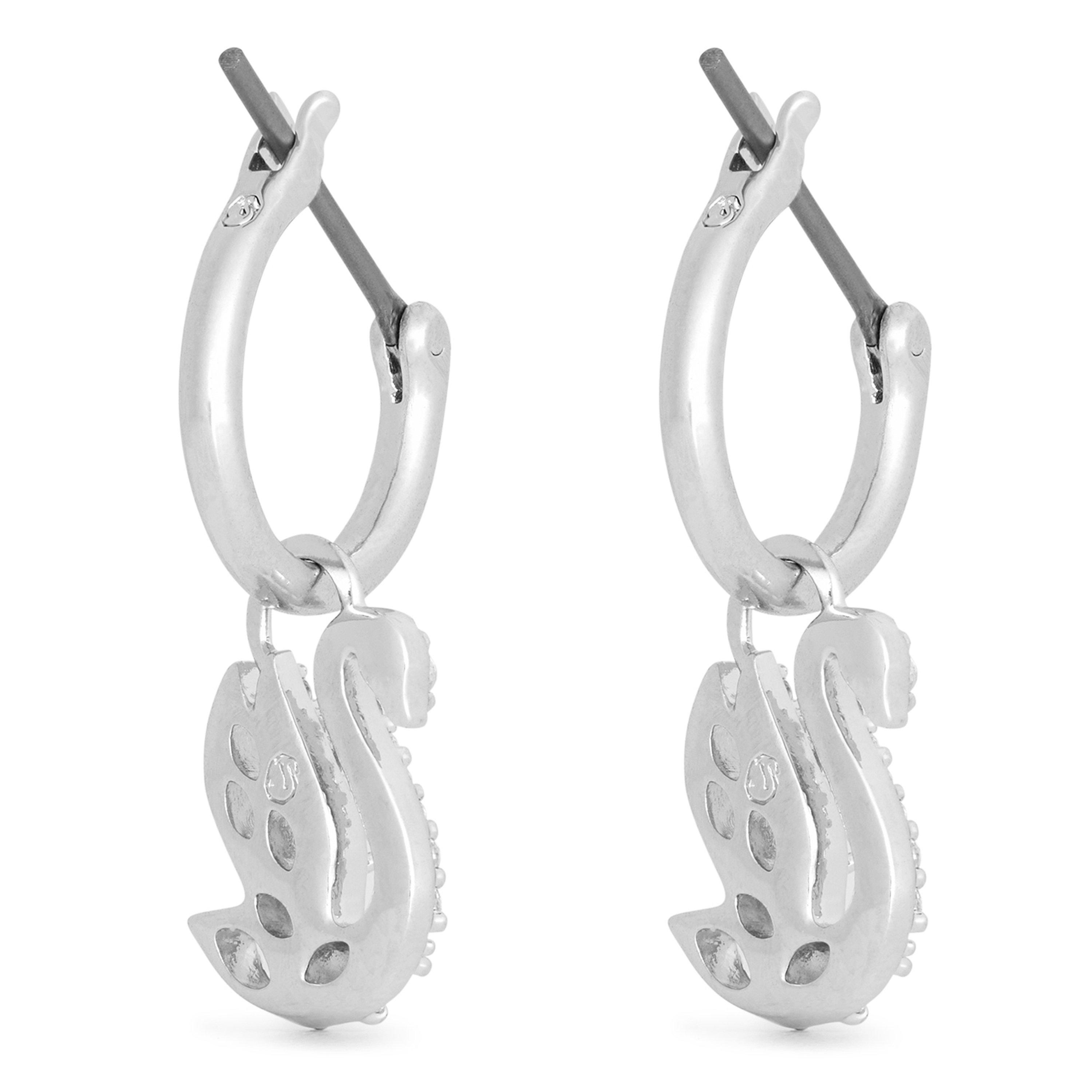 Silver - Swarovski - Womens Swan Drop Earrings - 2