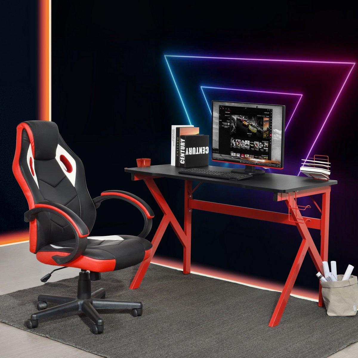 Red - FurnitureR - DEMIRBAY Black and Red 120cm Gaming Desk - 1