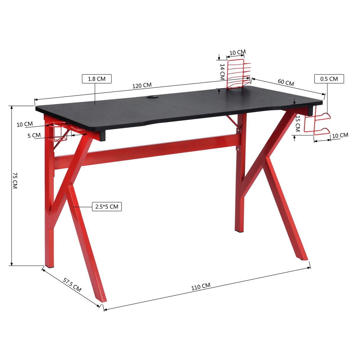 Red - FurnitureR - DEMIRBAY Black and Red 120cm Gaming Desk - 10