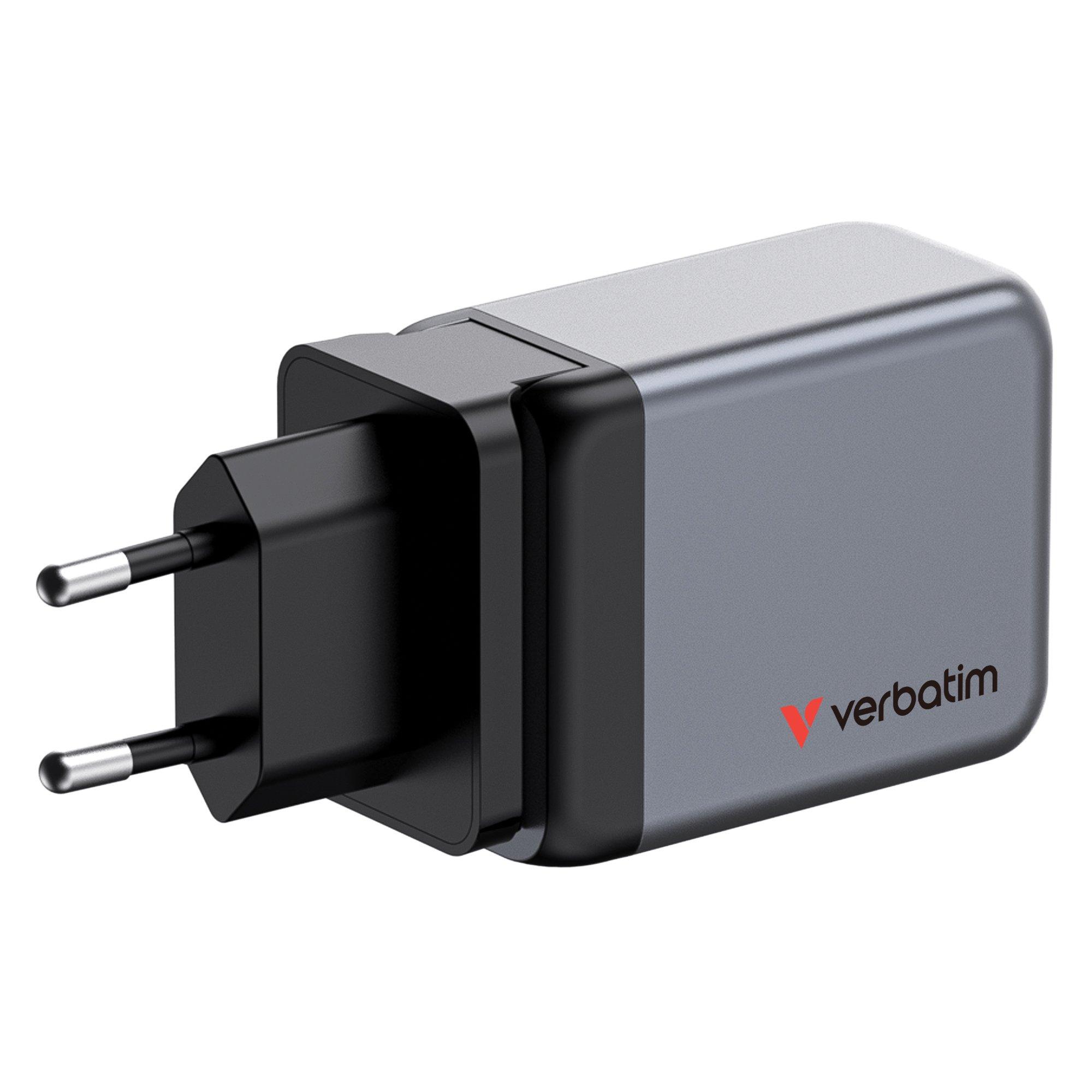 Black - Verbatim - 65W 3-Port GaN Wall Charger - 5
