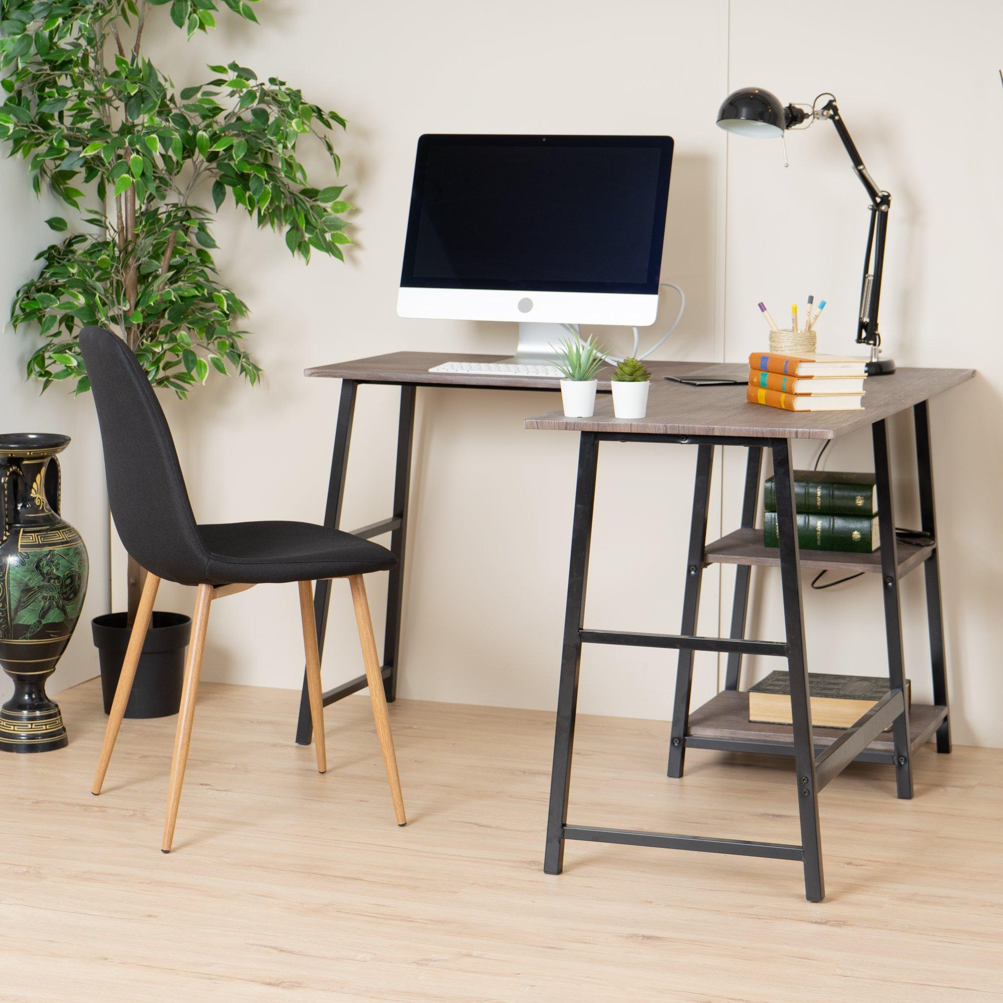 Brown - FurnitureR - DROGBA Black and Wooden L-shaped Desk with 2 shelves - 1