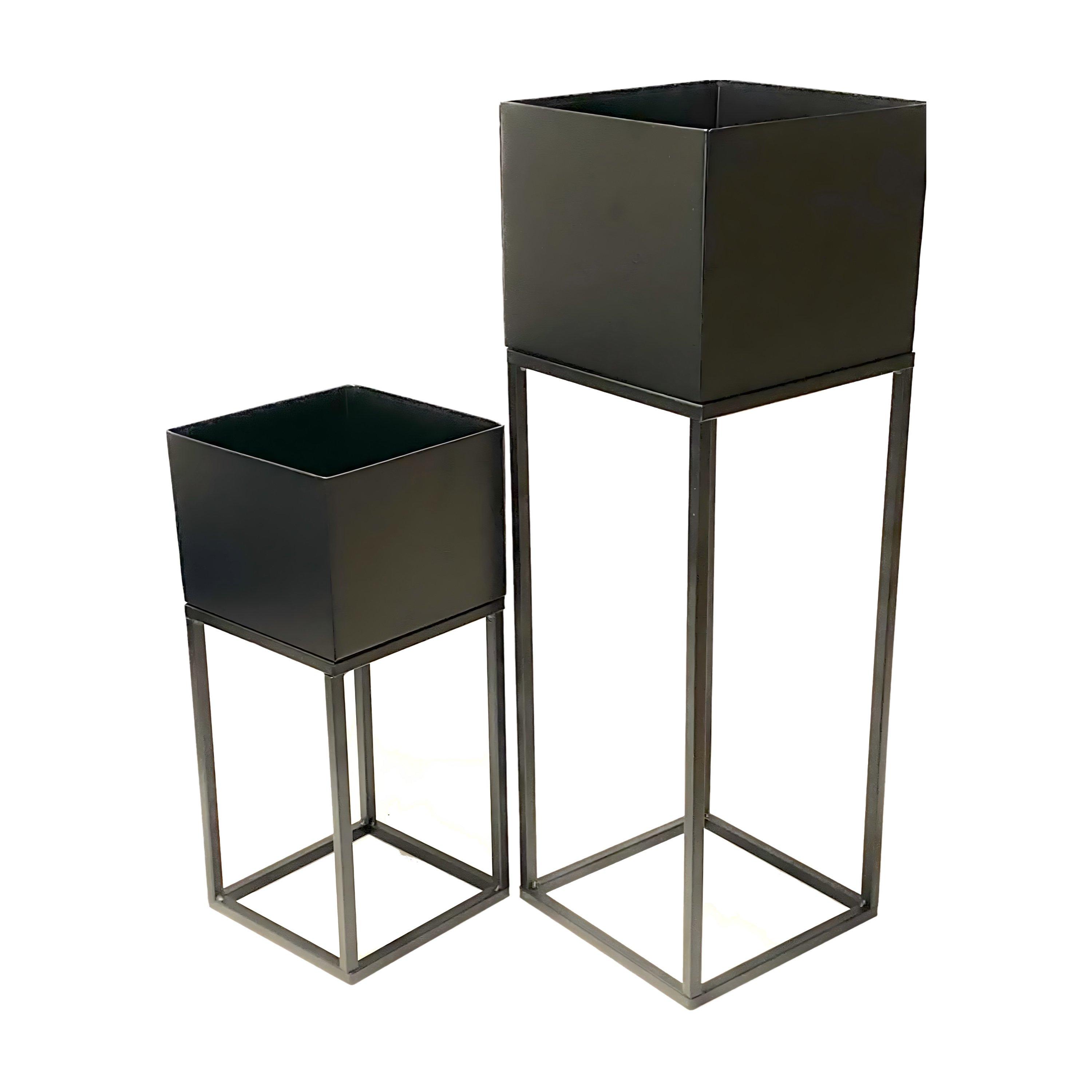 Black - Linea - Set Of 2 Square Metal Planters - 4