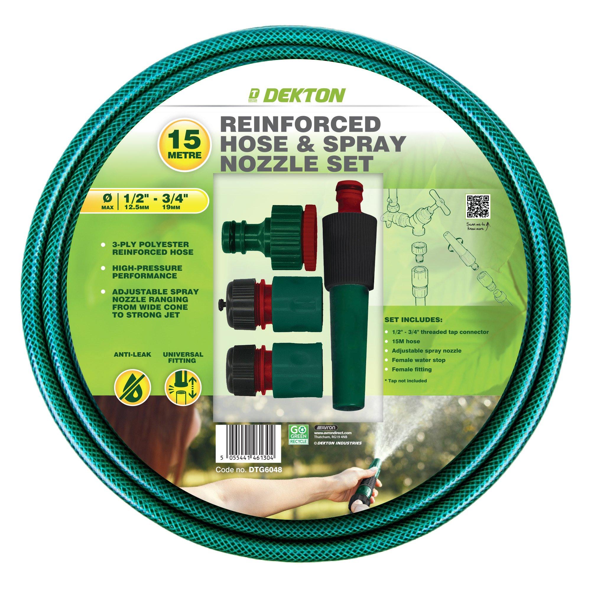 Dekton  15M Reinforced Garden Hose And Spray Nozzle Set - Green