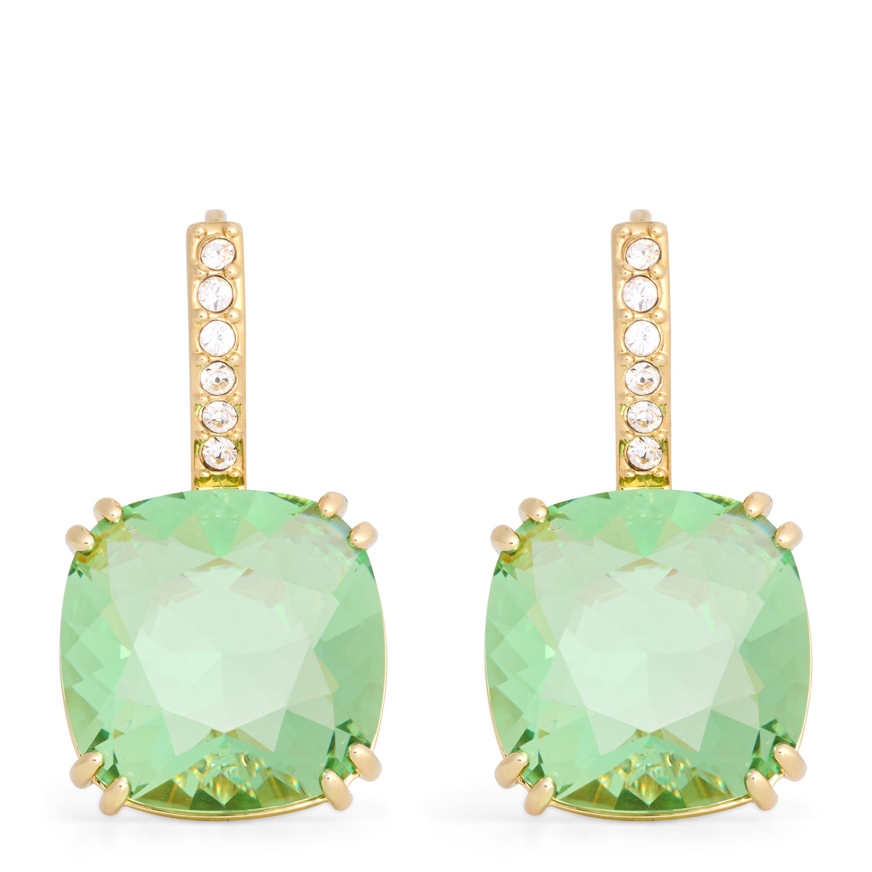 Swarovski Unisex Green Millenia Drop Earrings, Cushion Cut, 18K Gold Finish - Image 4