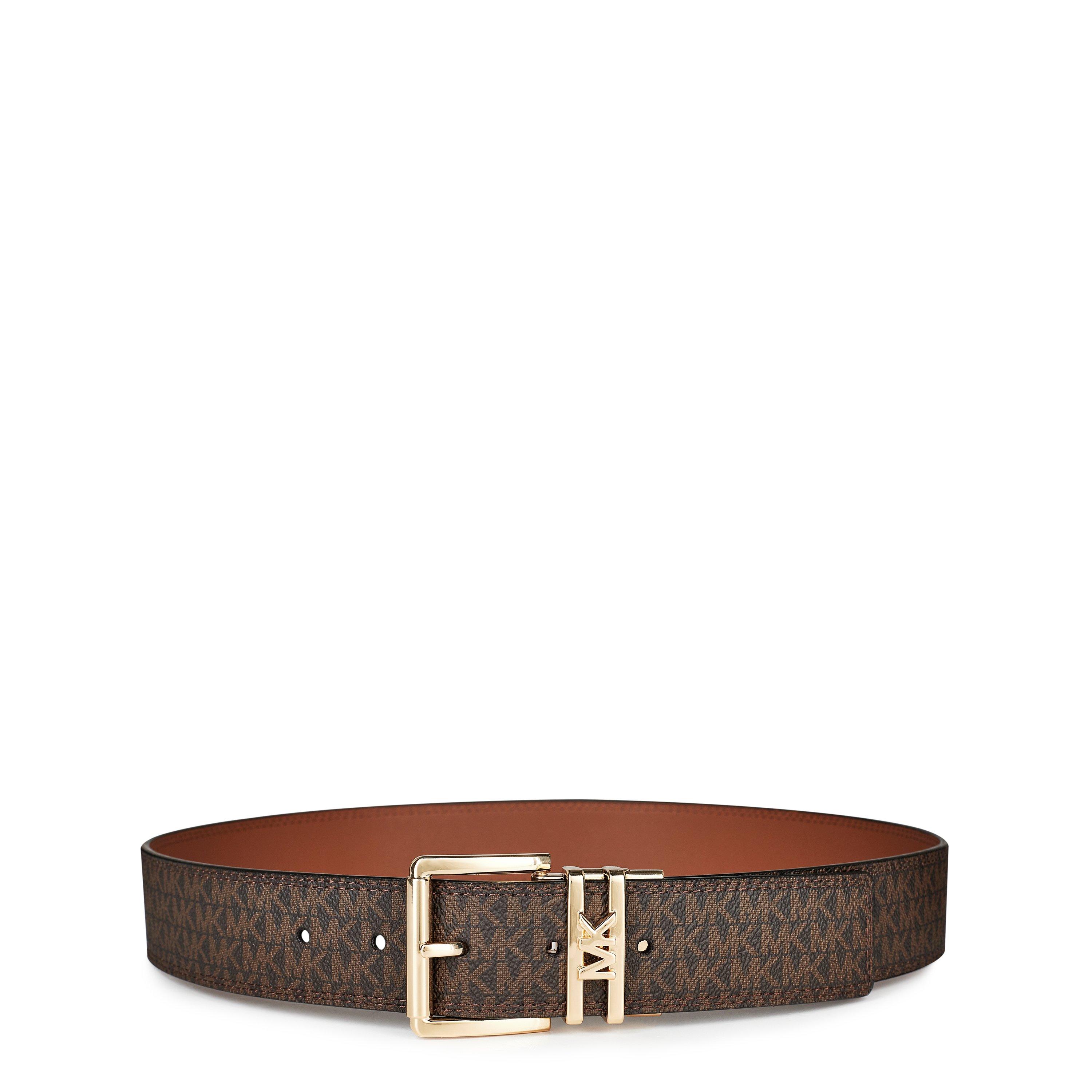 Brown Logo Rev - MICHAEL Michael Kors - Women's Signature Logo Monogram Leather Belt - 1