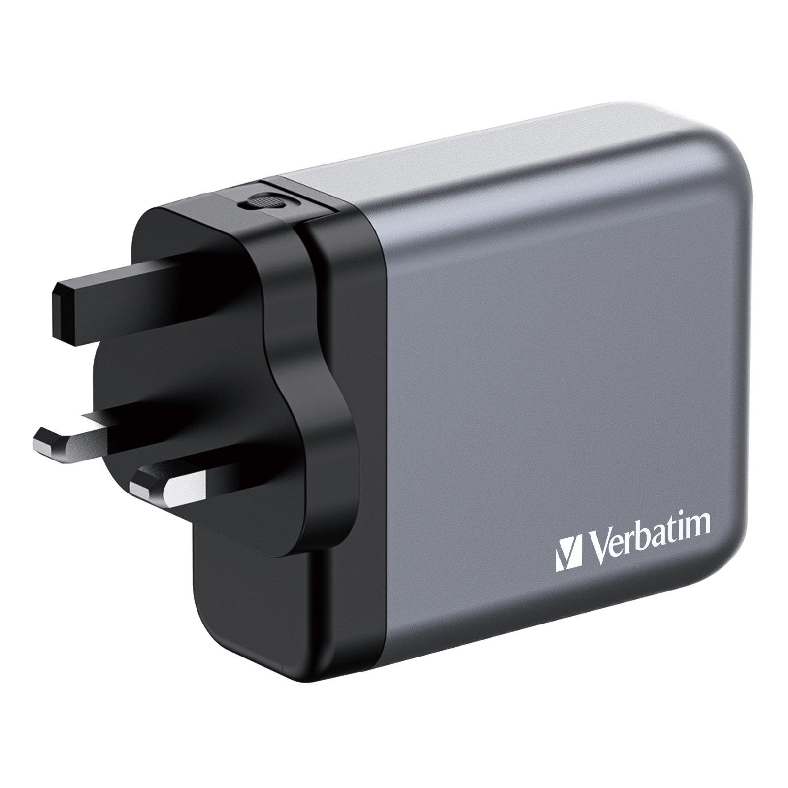 Black - Verbatim - 140W 4-Port GaN Wall Charger - 3