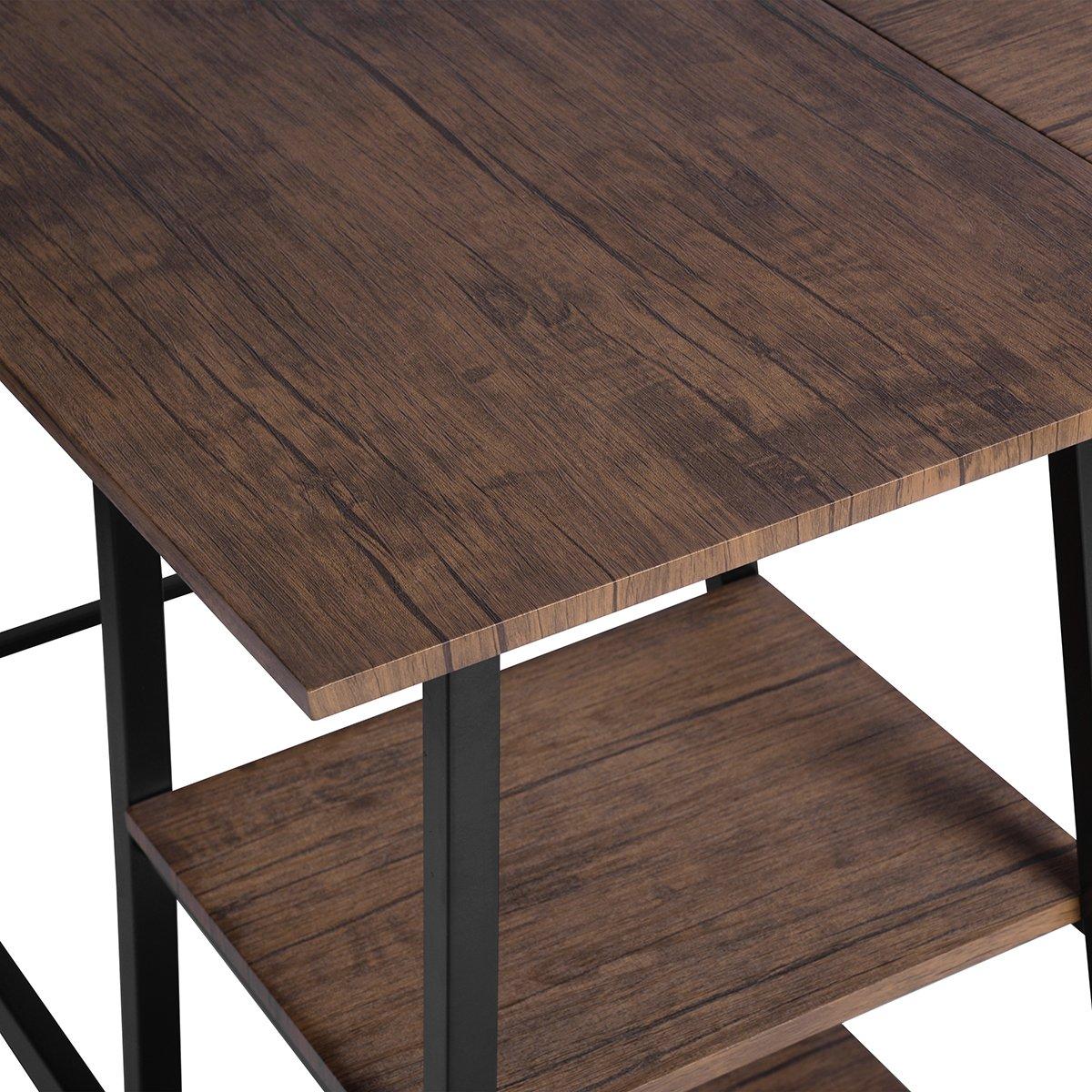 Brown - FurnitureR - DROGBA Black and Wooden L-shaped Desk with 2 shelves - 4