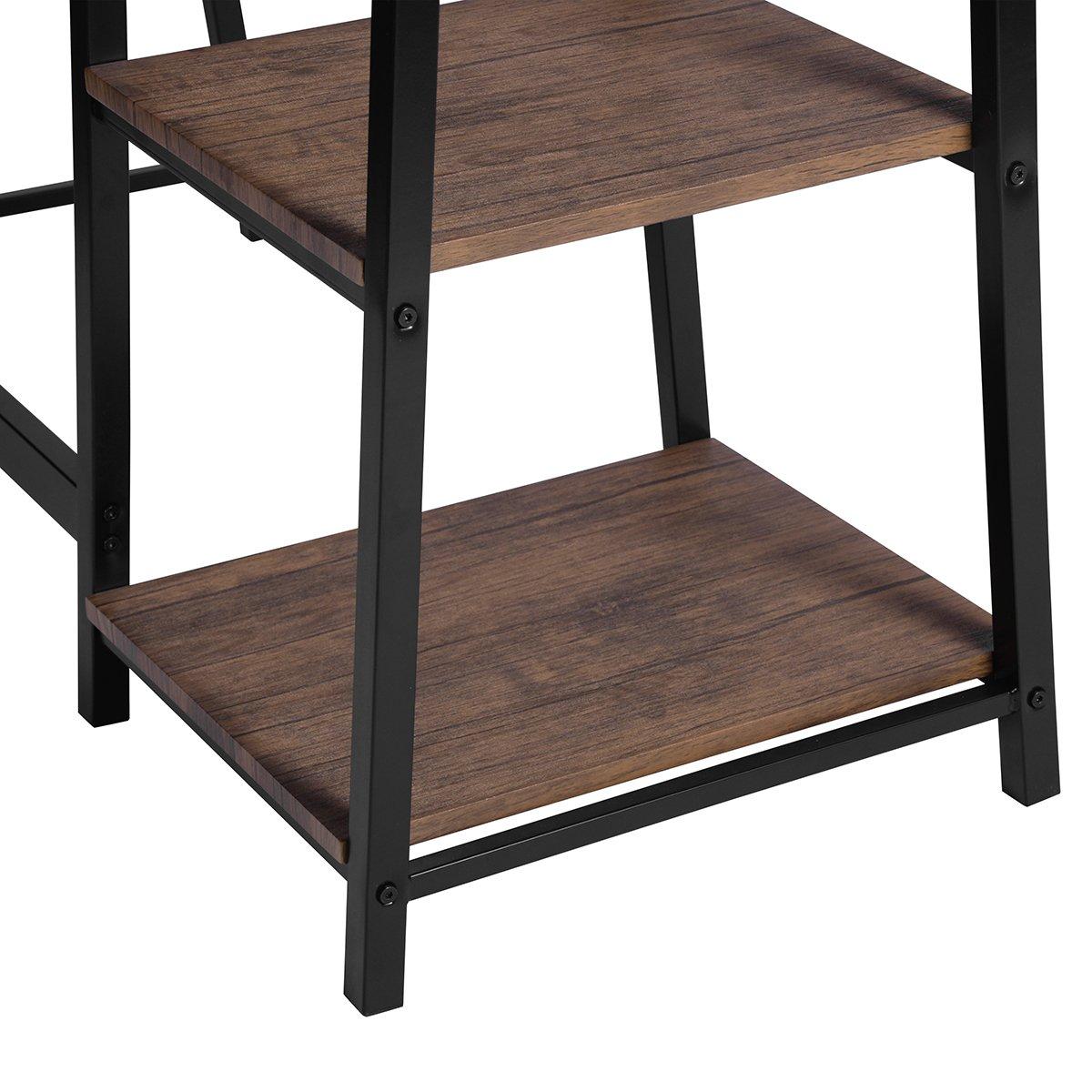 Brown - FurnitureR - DROGBA Black and Wooden L-shaped Desk with 2 shelves - 5