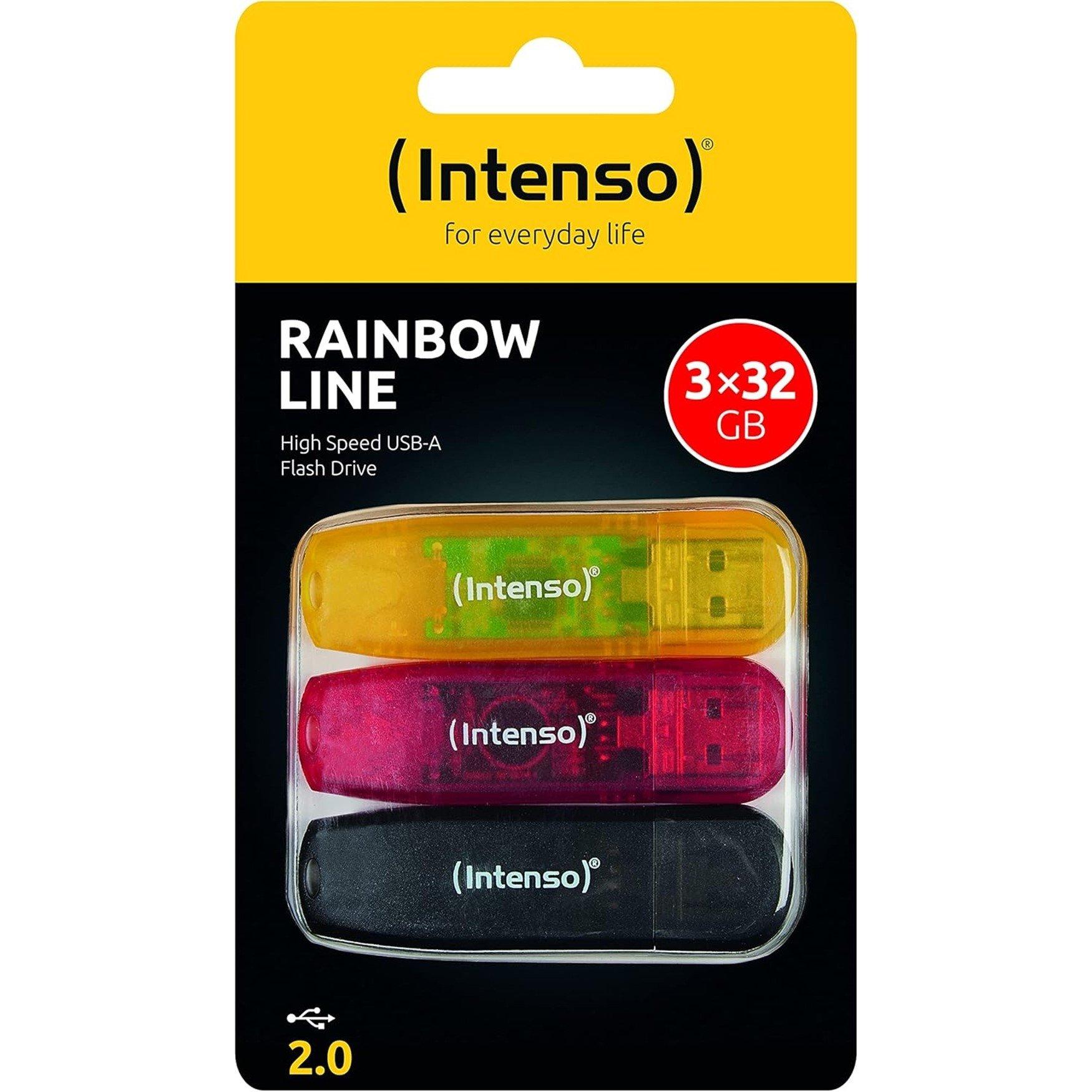 Black - Intenso - Rainbow Line USB 2.0 Flash Drive Triple pack 3 x 32 GB Yellow Red and Black - 1