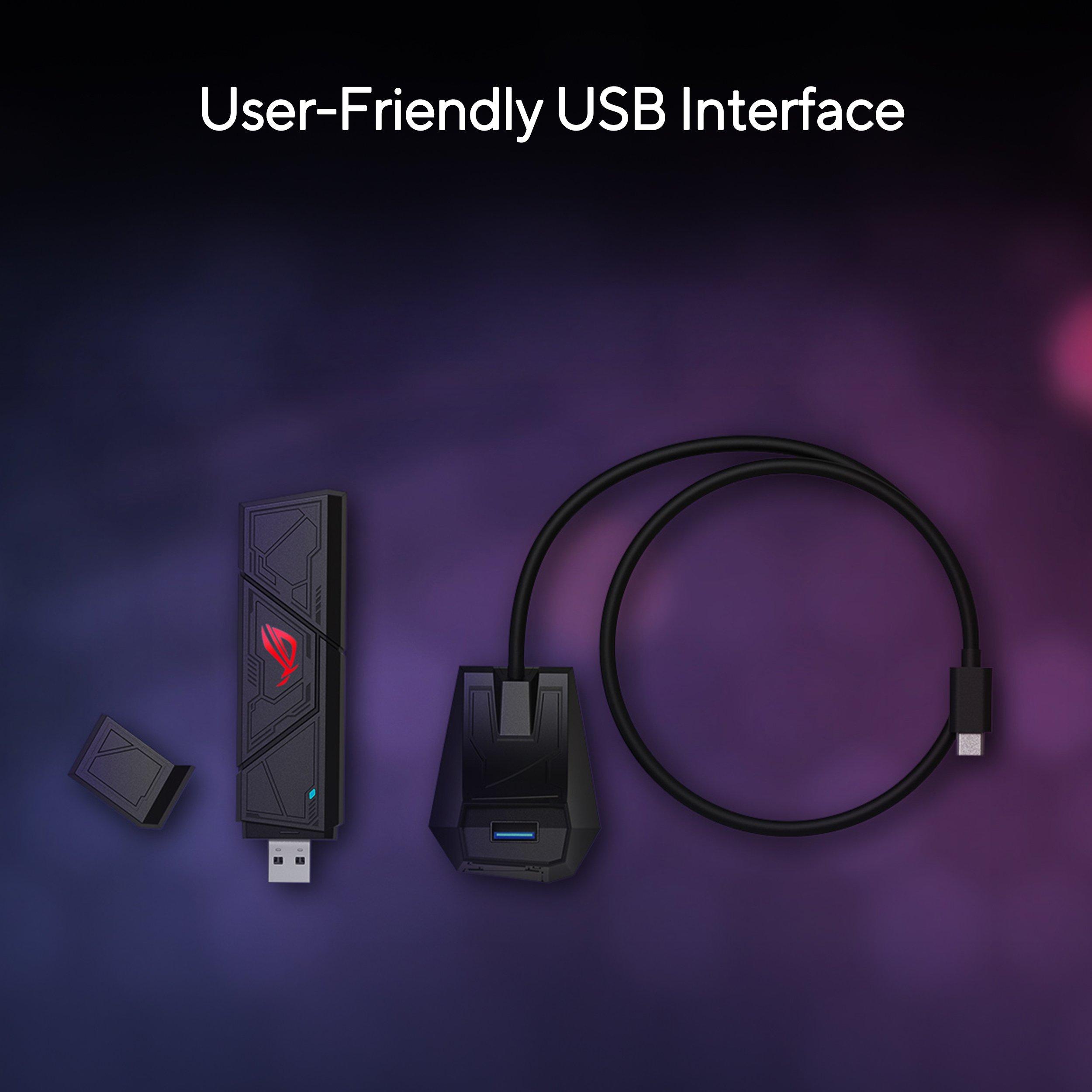 Zwart - ASUS - ASUS ROG USB-BE92 Tri-band WiFi 7 USB adapter Compatible with Type A and C - 4