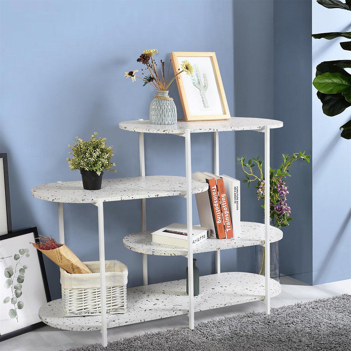 White - FurnitureR - HENON White and Ceramic Console 4 Tier - 2
