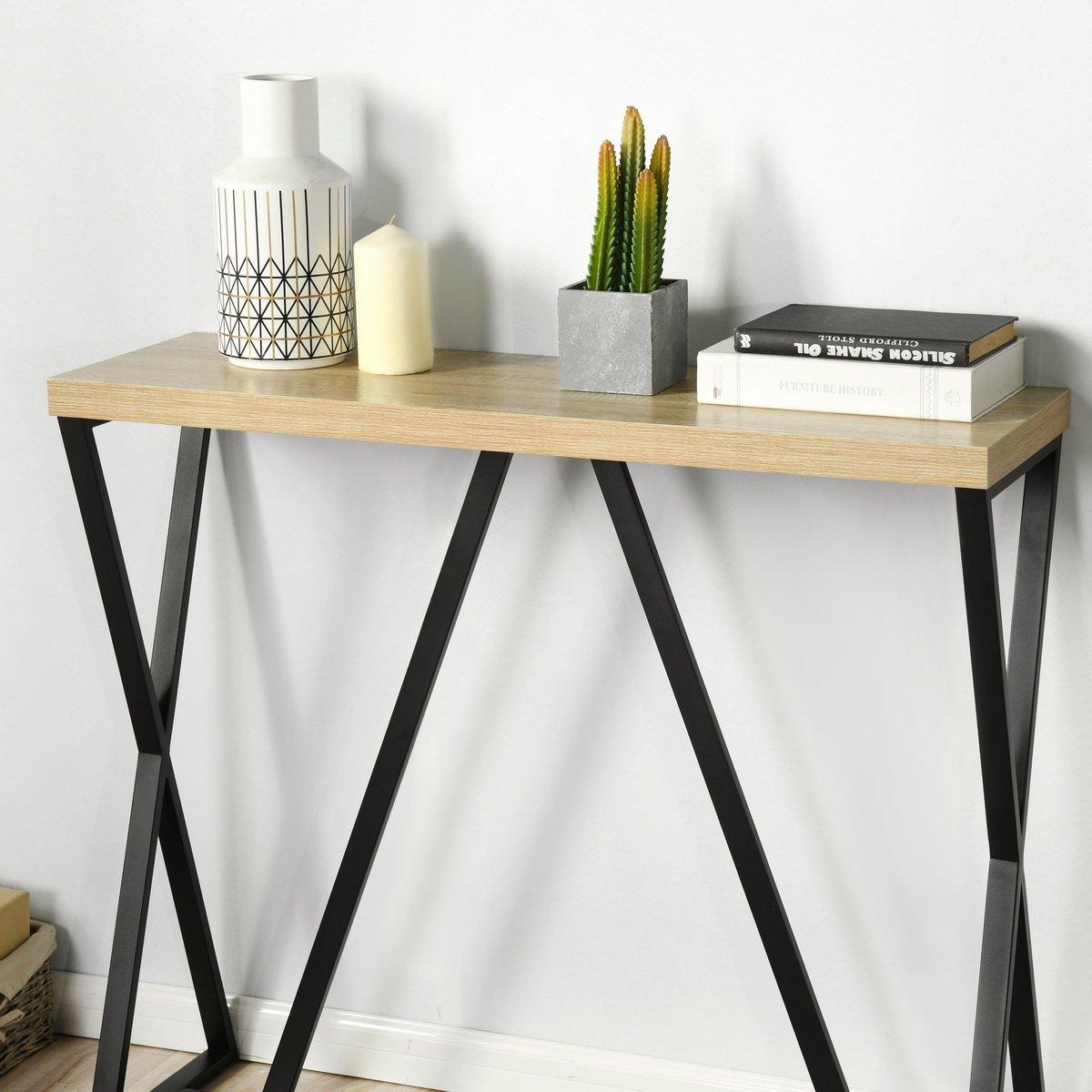 Brown - FurnitureR - HESS Black and Wooden 100*30cm Console Table - 2