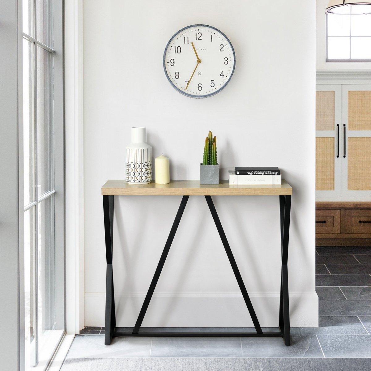 Brown - FurnitureR - HESS Black and Wooden 100*30cm Console Table - 3