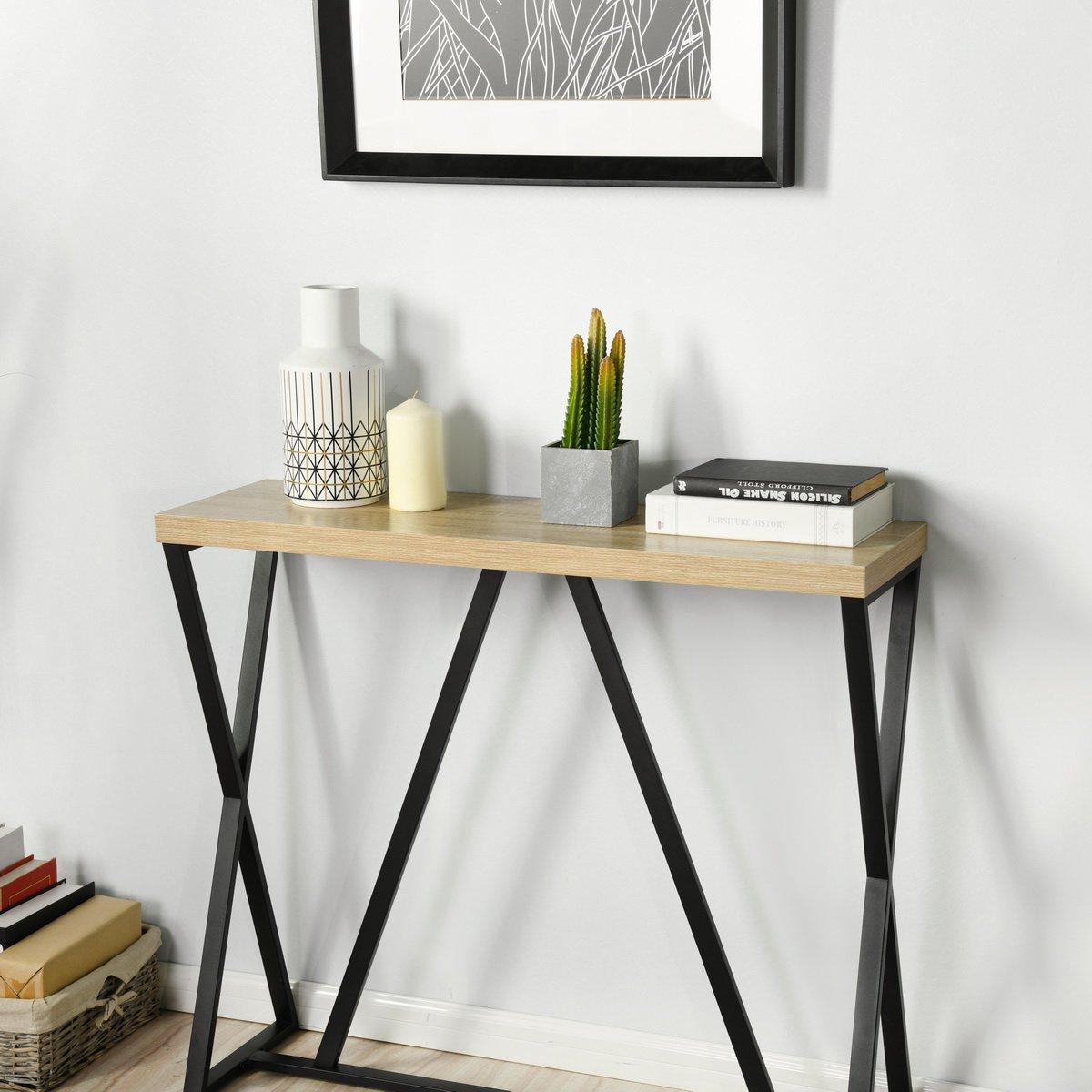 Brown - FurnitureR - HESS Black and Wooden 100*30cm Console Table - 5