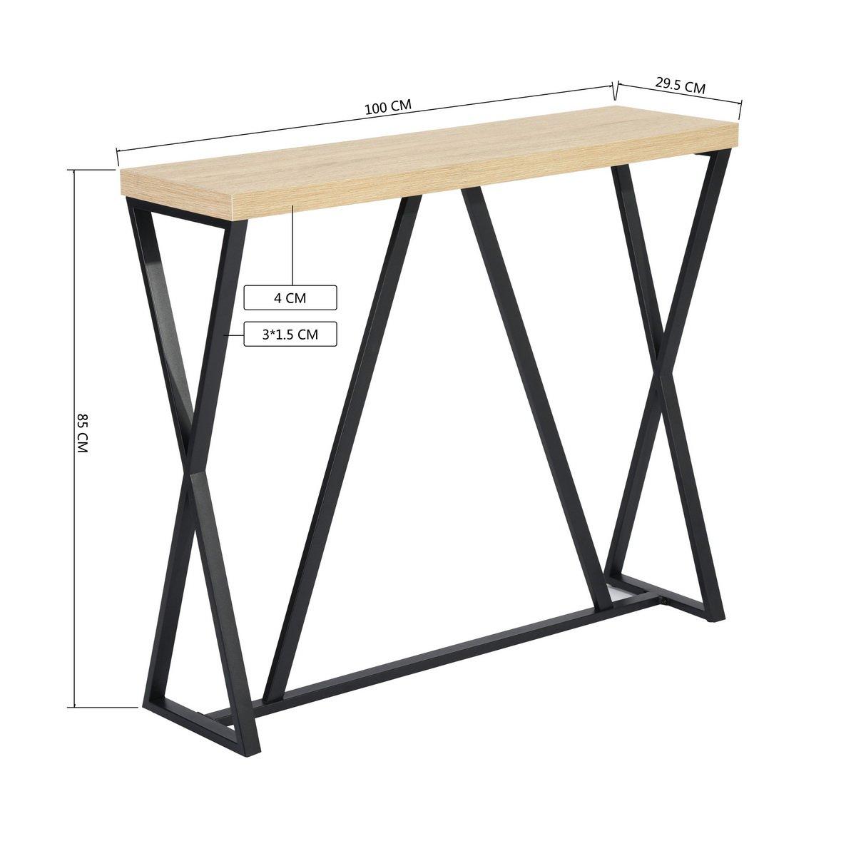 Brown - FurnitureR - HESS Black and Wooden 100*30cm Console Table - 10