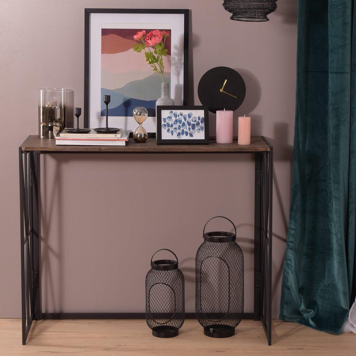 Black - FurnitureR - HORES Black and Wooden 100*38cm Console Table - 2
