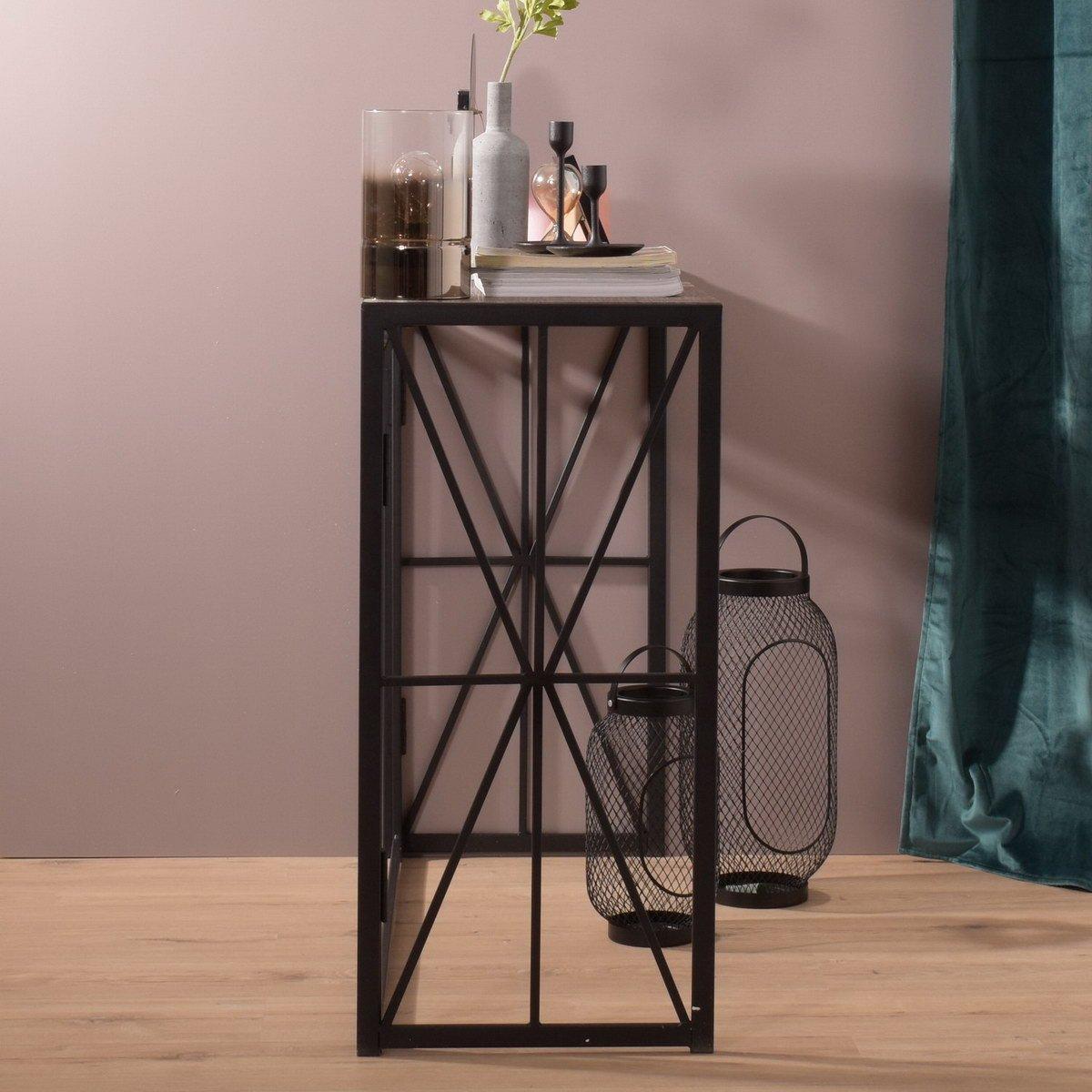 Black - FurnitureR - HORES Black and Wooden 100*38cm Console Table - 3