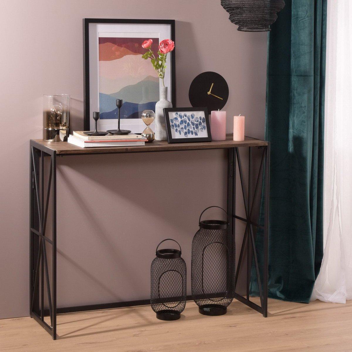 Black - FurnitureR - HORES Black and Wooden 100*38cm Console Table - 6