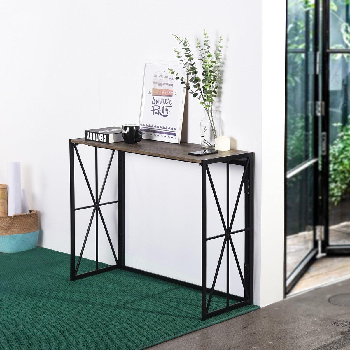 Black - FurnitureR - HORES Black and Wooden 100*38cm Console Table - 7