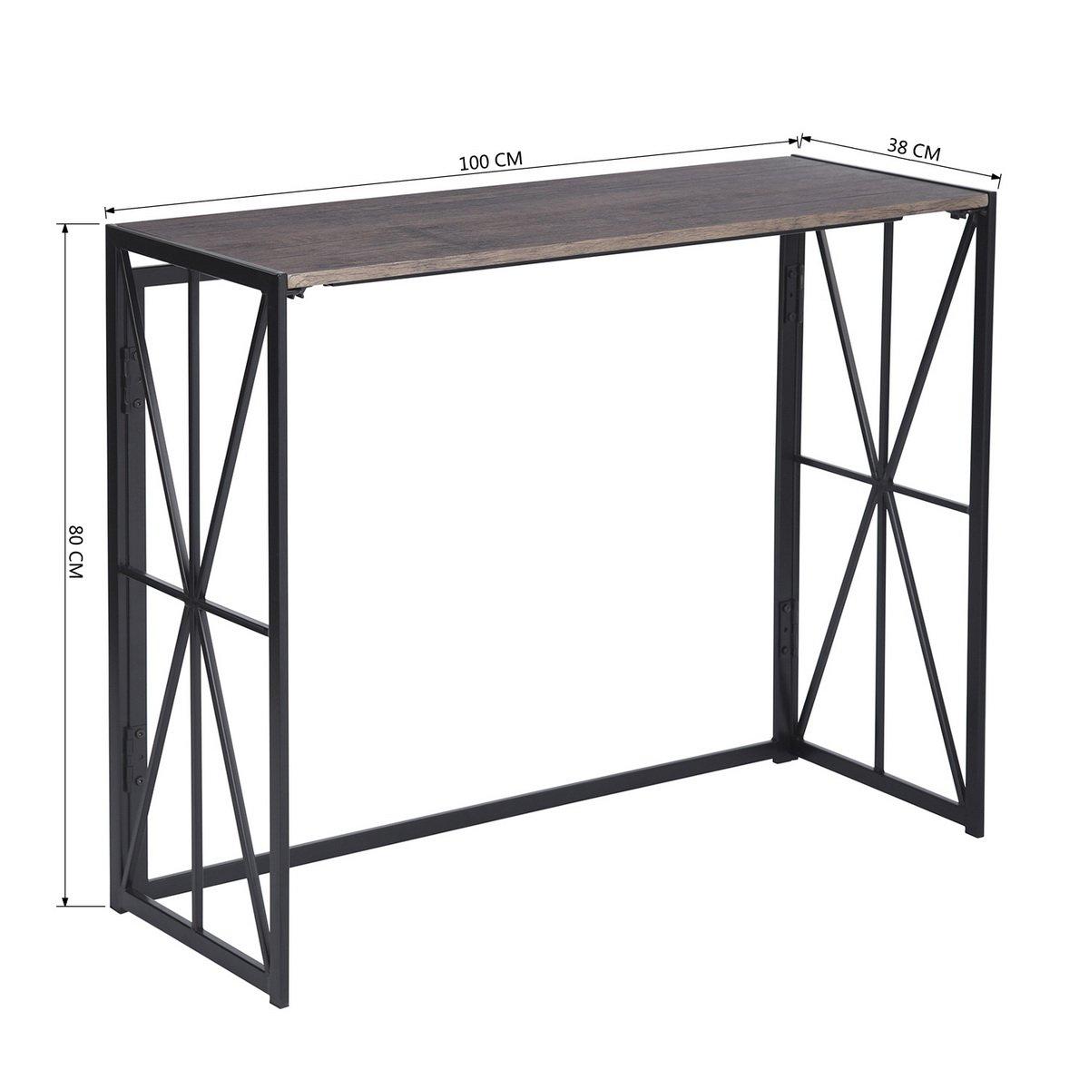 Black - FurnitureR - HORES Black and Wooden 100*38cm Console Table - 8