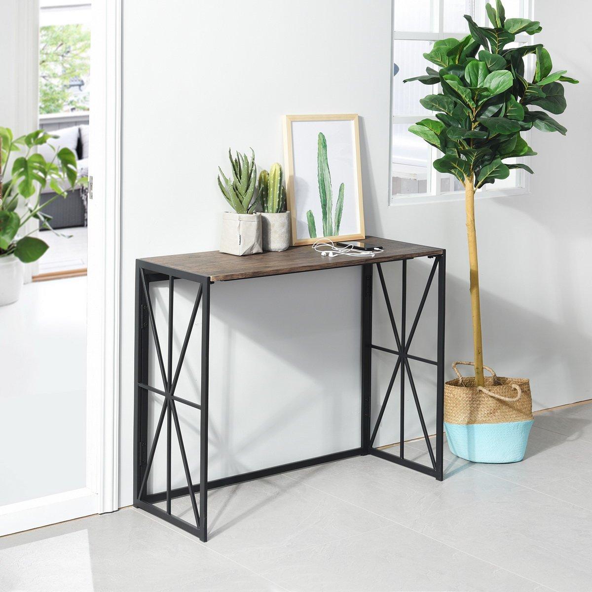 Black - FurnitureR - HORES Black and Wooden 100*38cm Console Table - 10