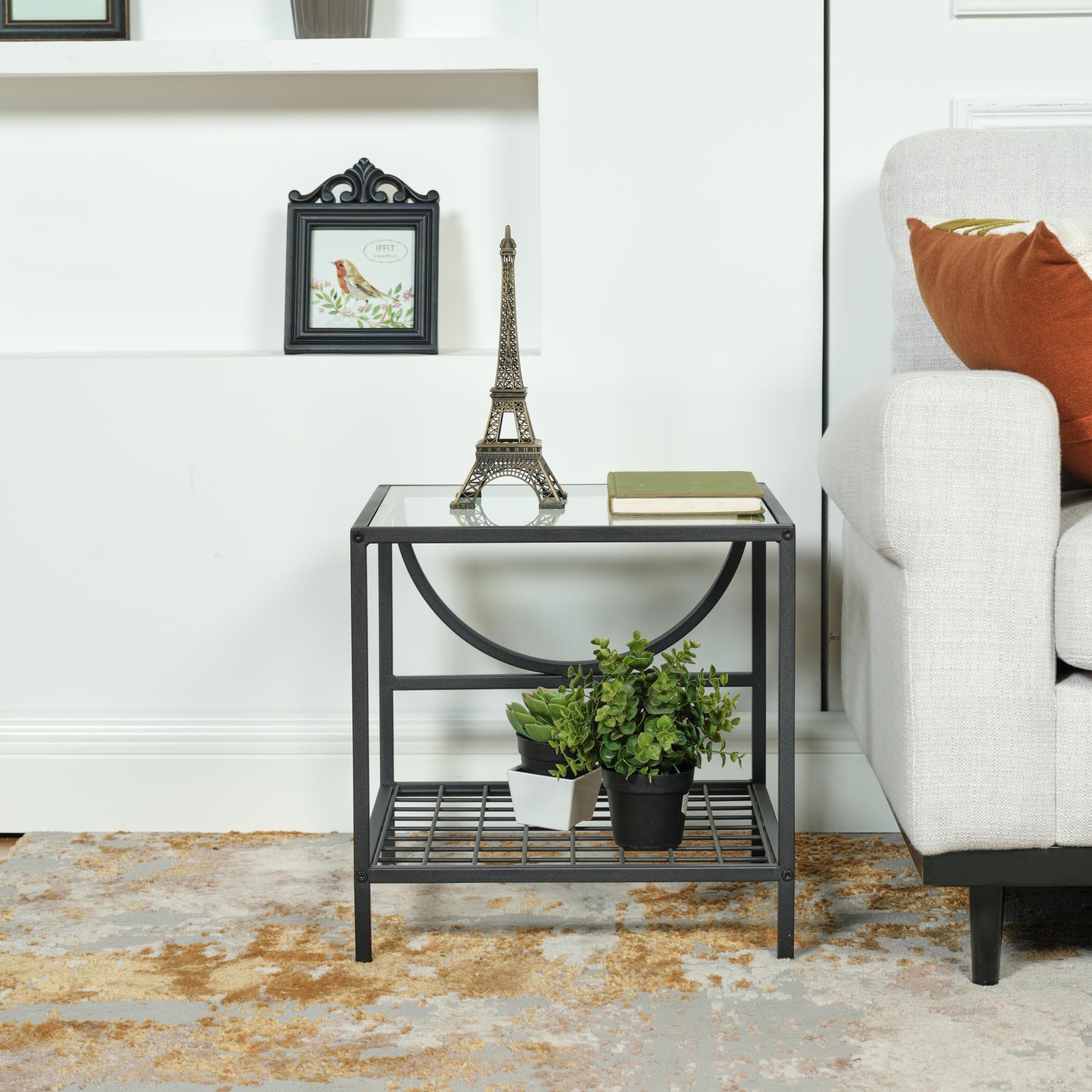 Black - FurnitureR - JANKIN Black End Table with 2 shelves - 2