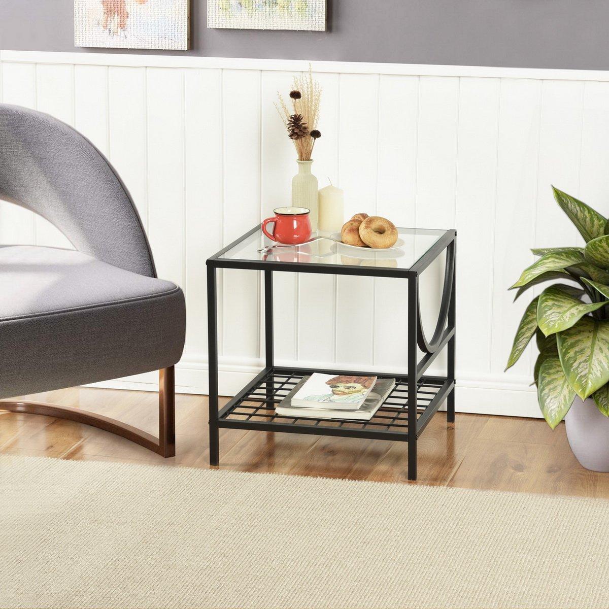 Black - FurnitureR - JANKIN Black End Table with 2 shelves - 3