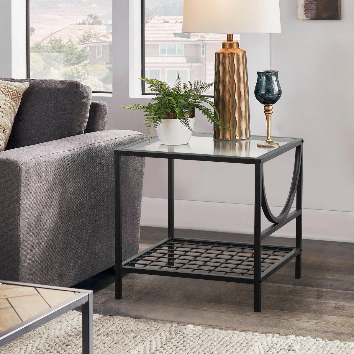 Black - FurnitureR - JANKIN Black End Table with 2 shelves - 4
