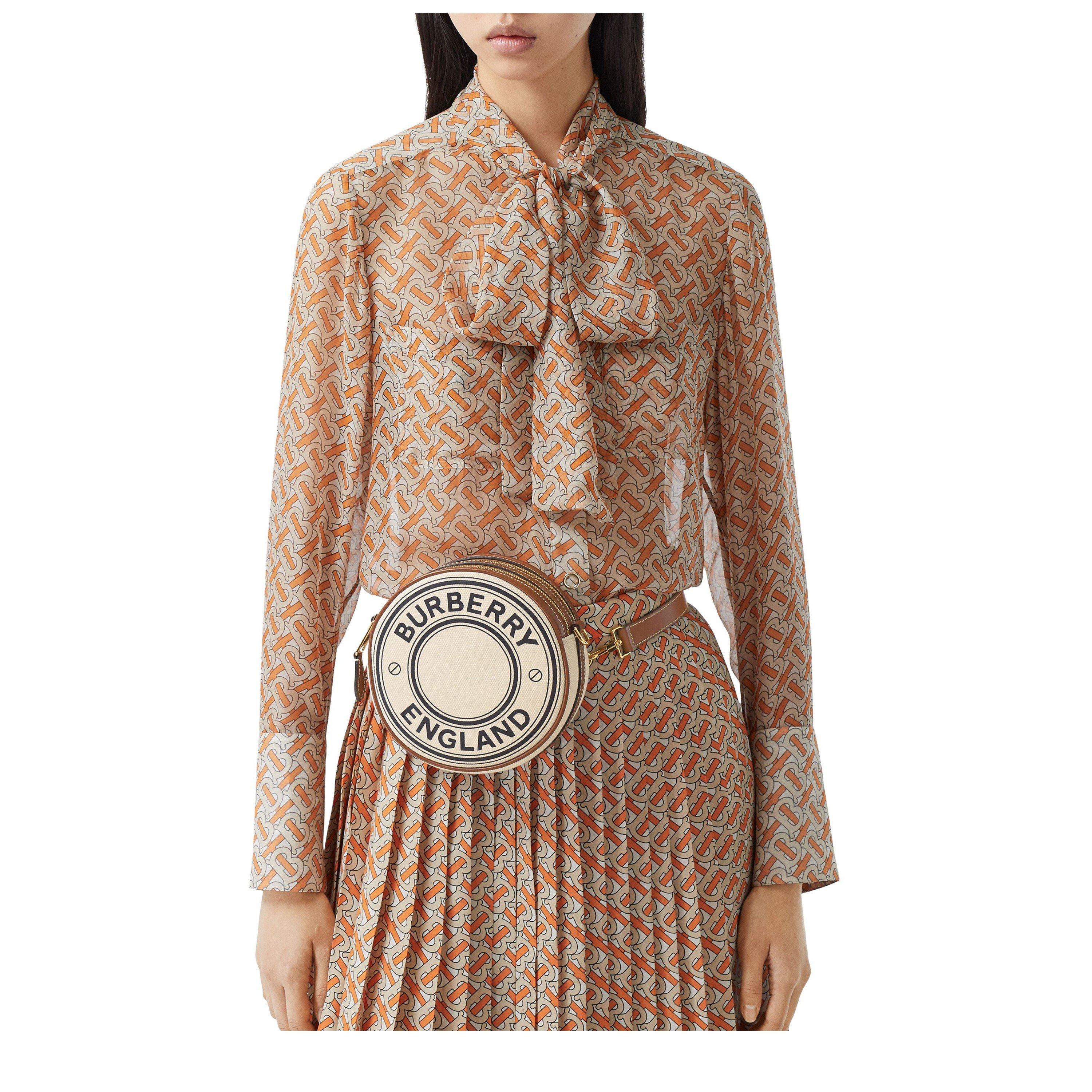 Natural A1395 - Burberry - Women's Logo Graphic Cotton Canvas And Leather Louise Mini Round Bag - 2